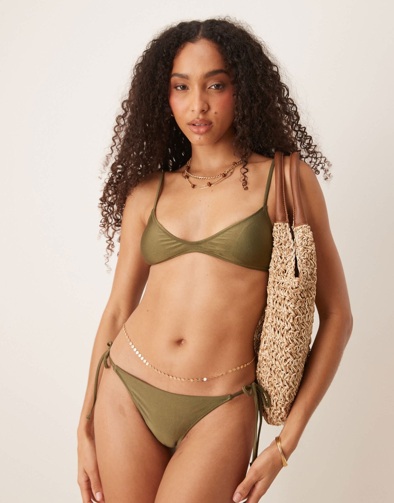 Mango micro bikini top in olive green - ASOS Sample Sale