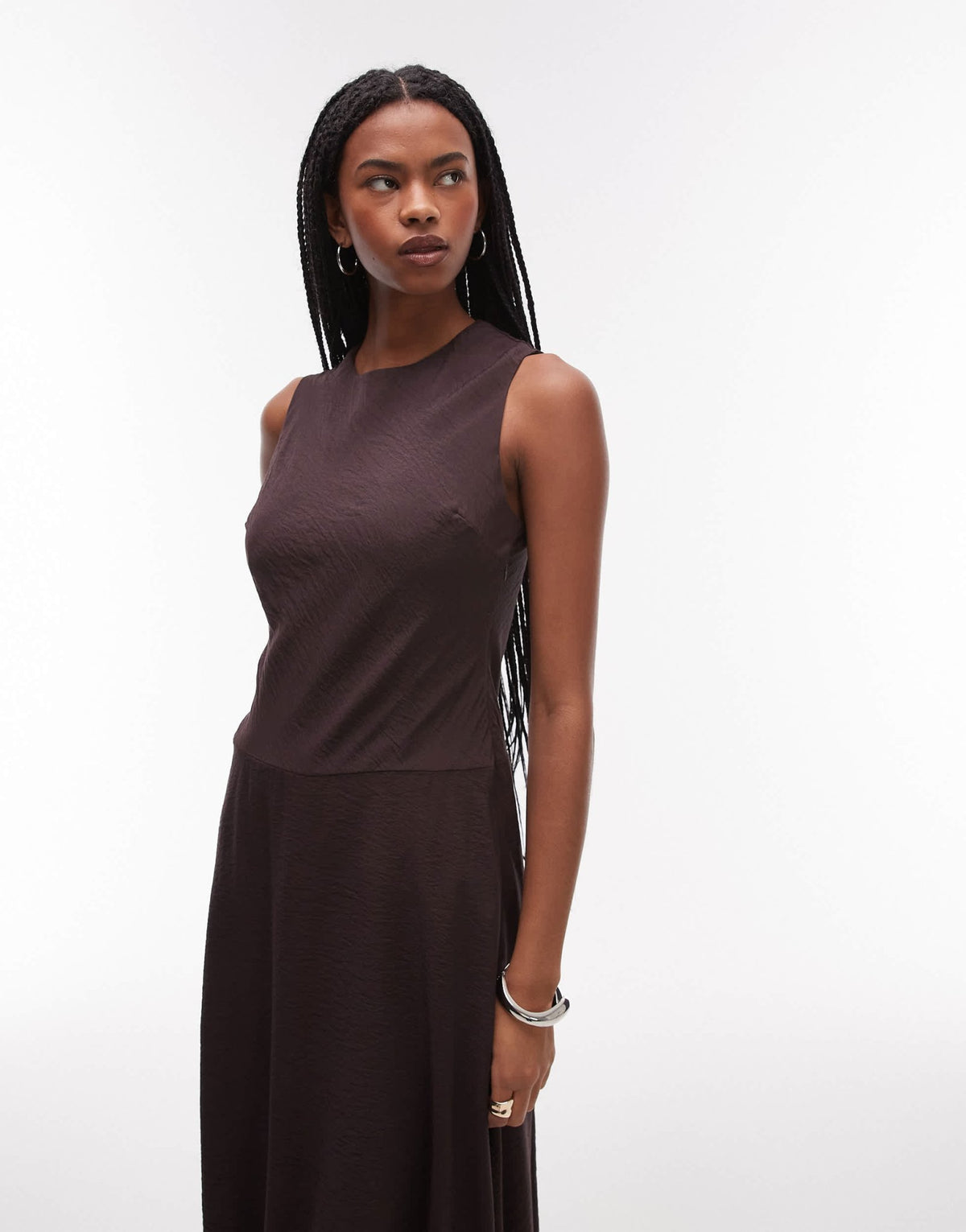 Mango midi dress with soft bubble hem in chocolate - ASOS Sample Sale
