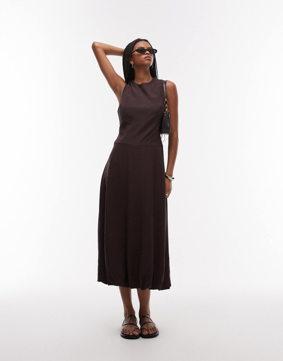 Mango midi dress with soft bubble hem in chocolate - ASOS Sample Sale