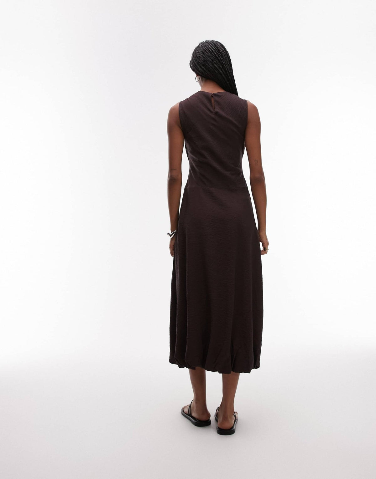 Mango midi dress with soft bubble hem in chocolate - ASOS Sample Sale