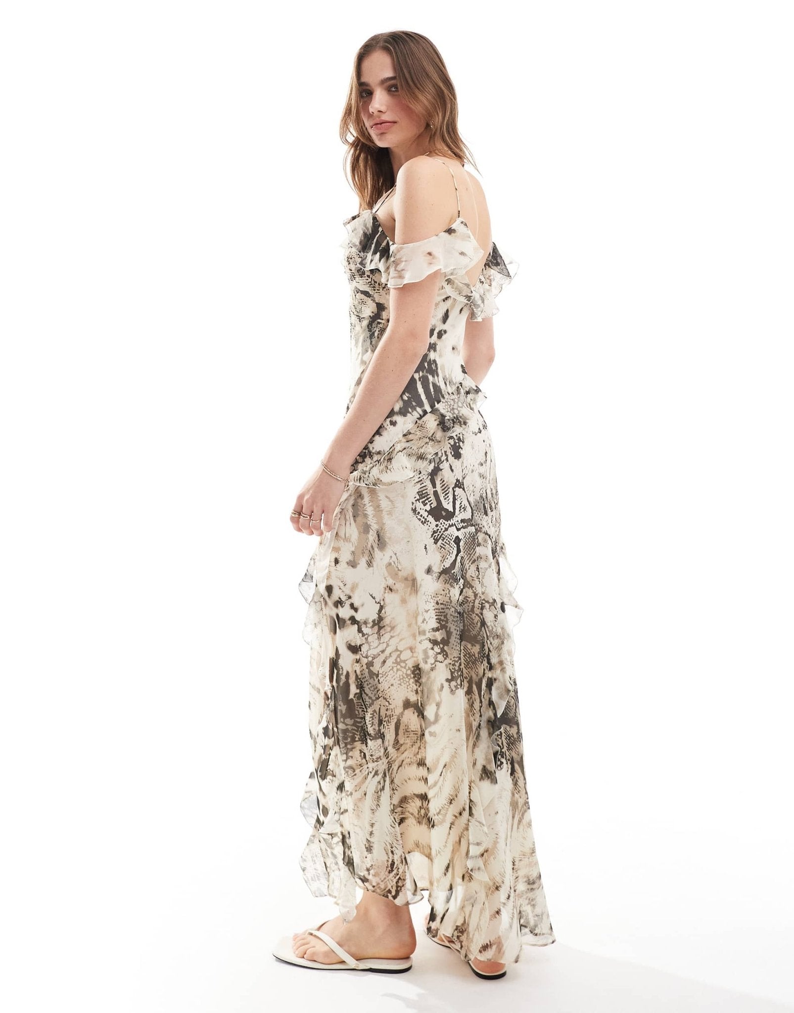 Mango mixed animal bardot midi dress in grey - ASOS Sample Sale