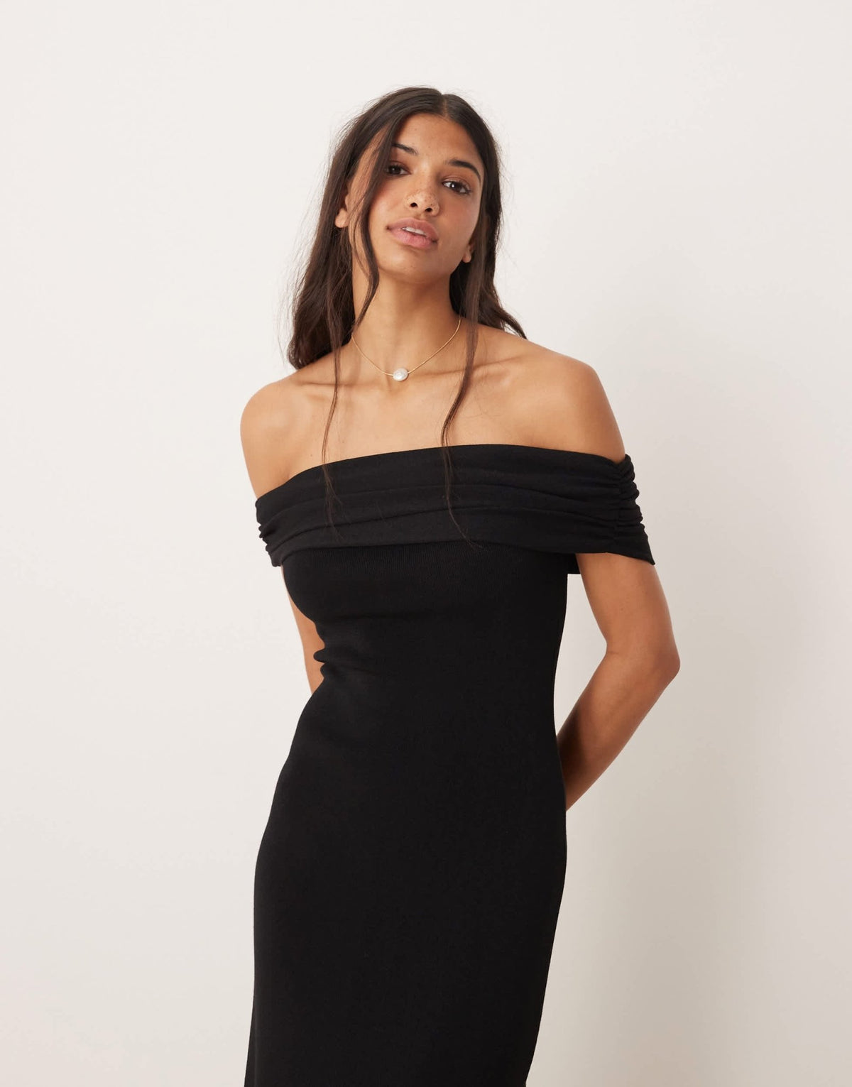 Mango off shoulder maxi dress in black - ASOS Sample Sale