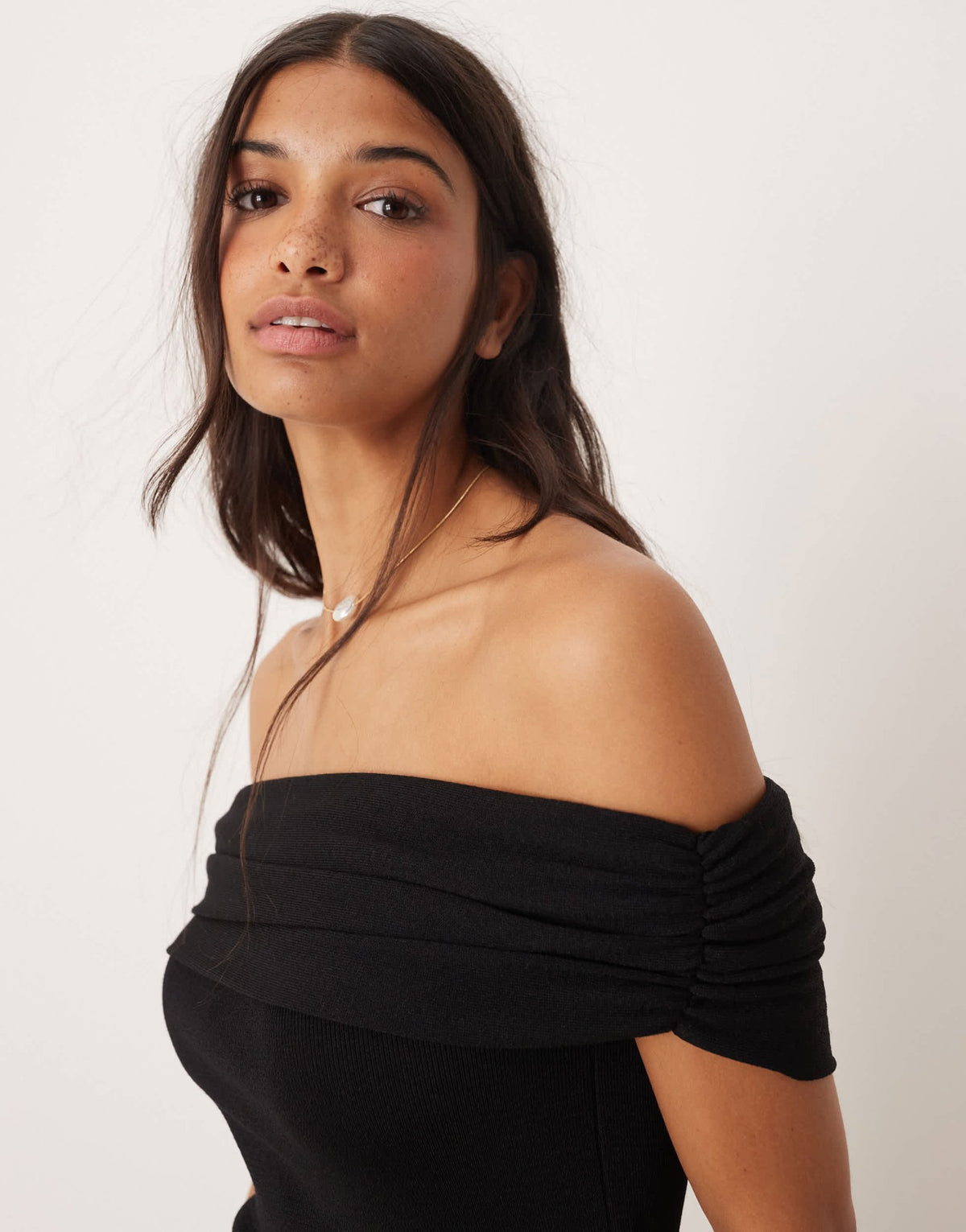 Mango off shoulder maxi dress in black - ASOS Sample Sale