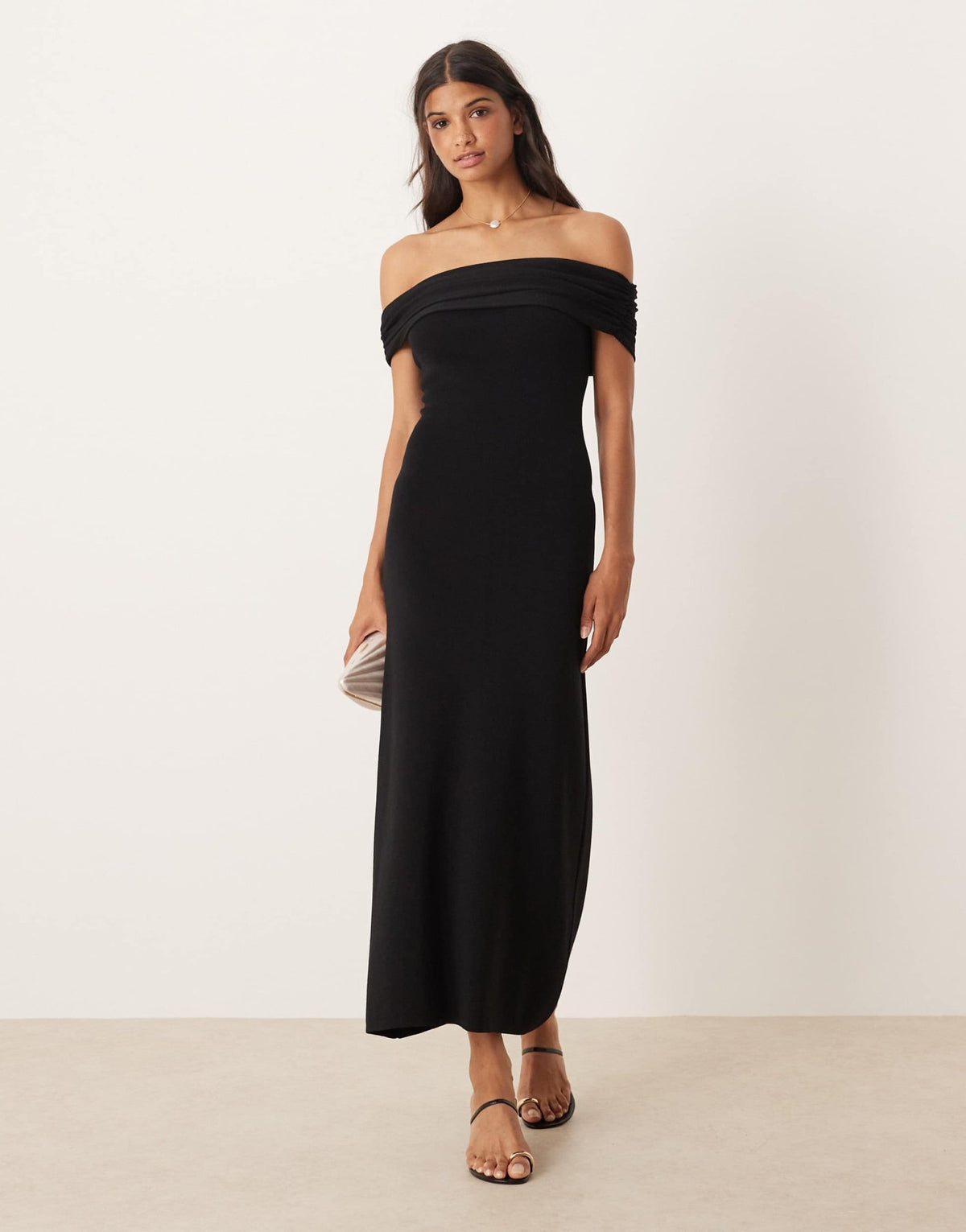 Mango off shoulder maxi dress in black - ASOS Sample Sale