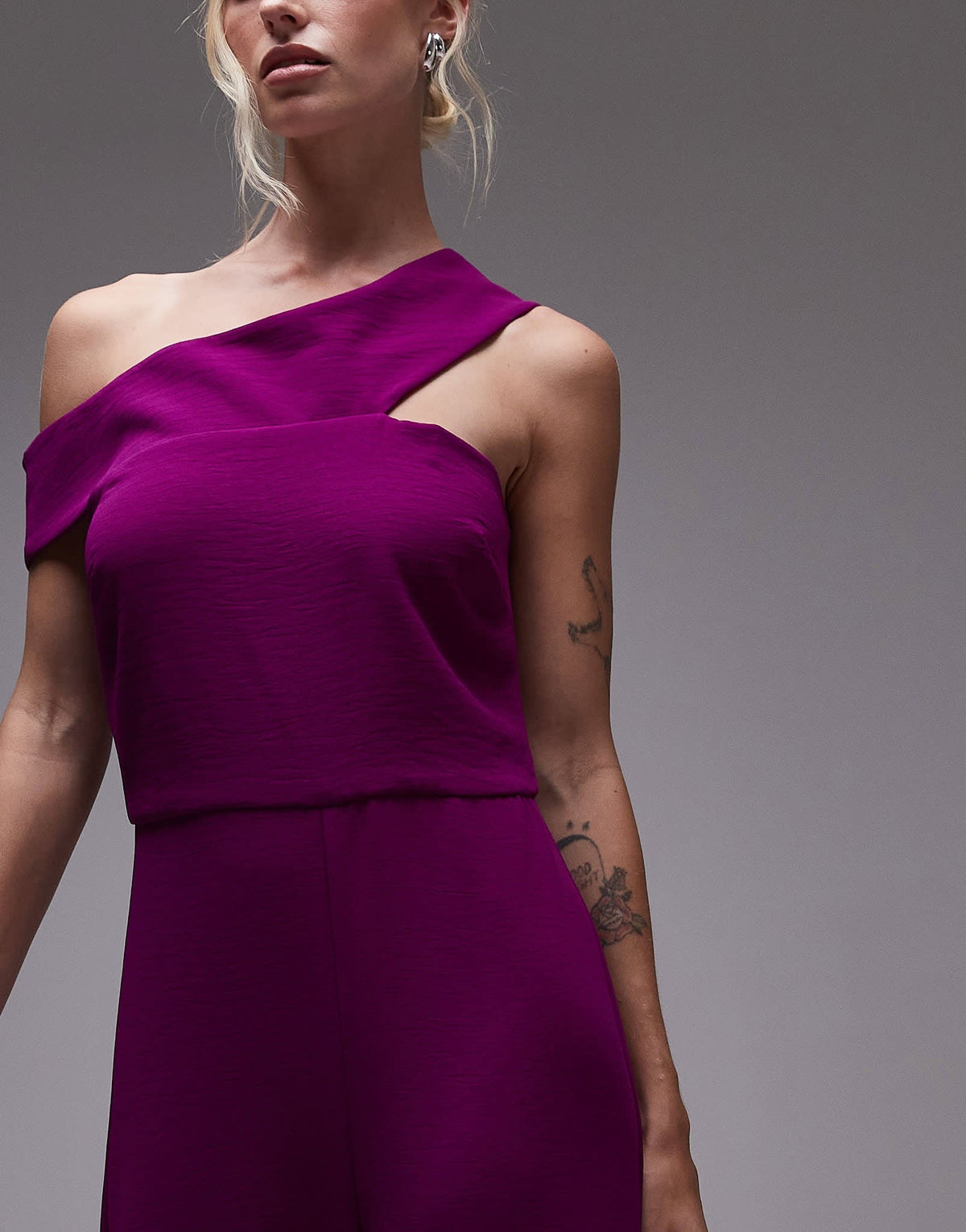 Mango off the shoulder bardot jumpsuit in purple - ASOS Sample Sale