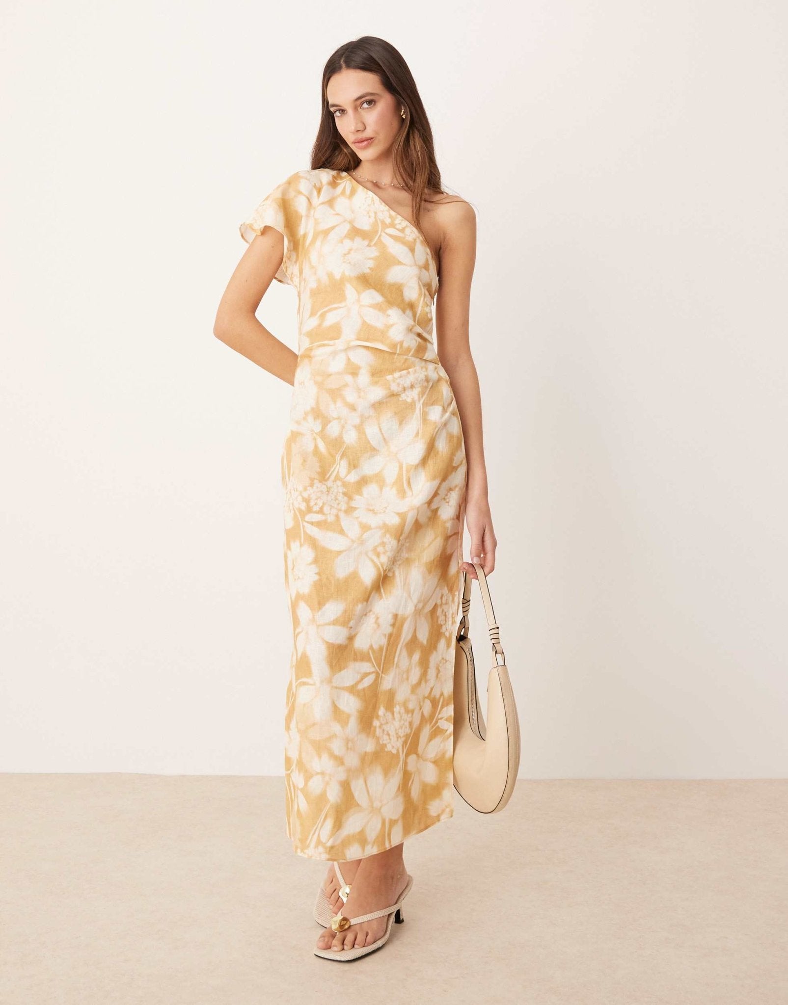 Mango one shouder floral midaxi dress in buttermilk - ASOS Sample Sale