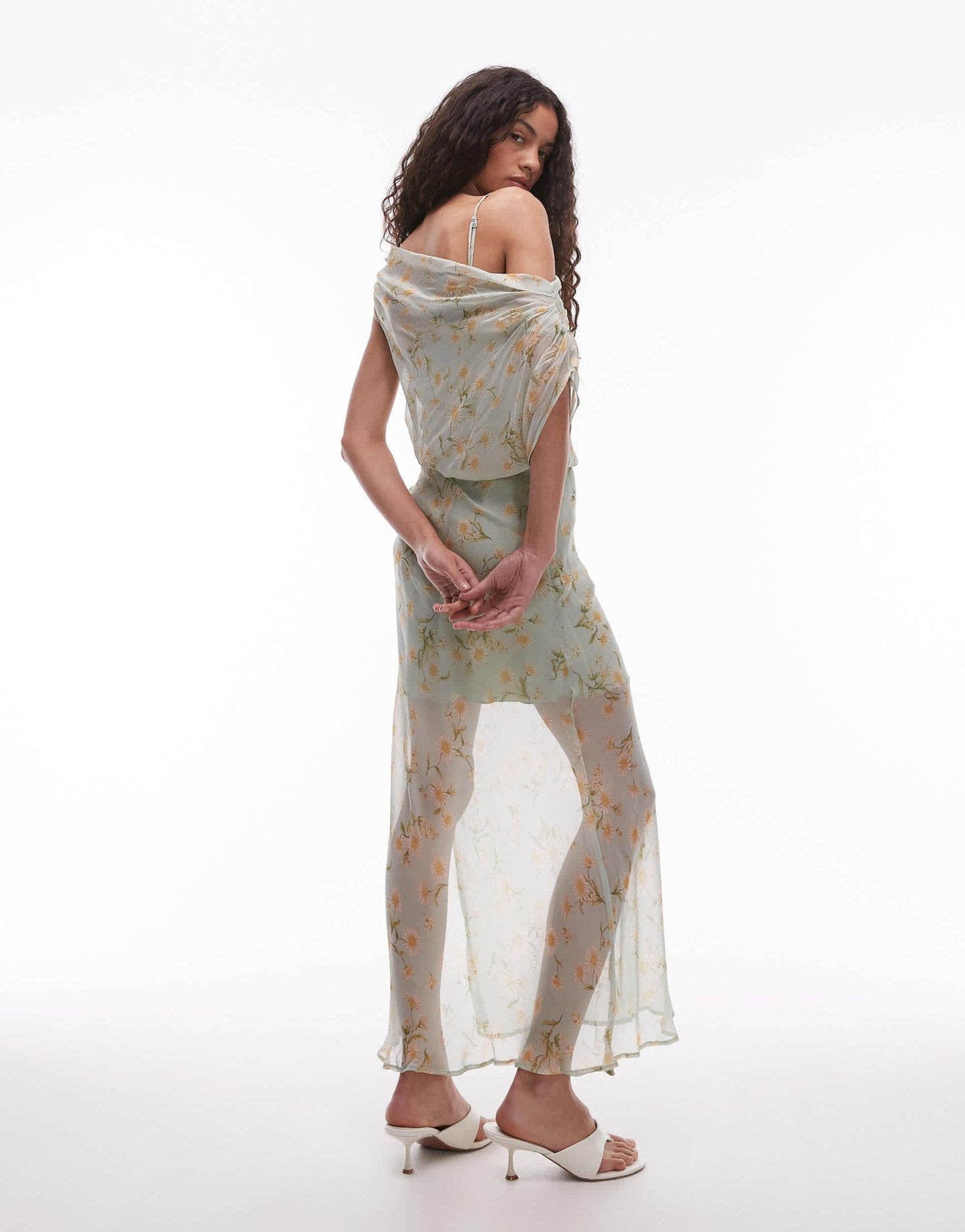 Mango one should drape floral midi dress in pale blue - ASOS Sample Sale