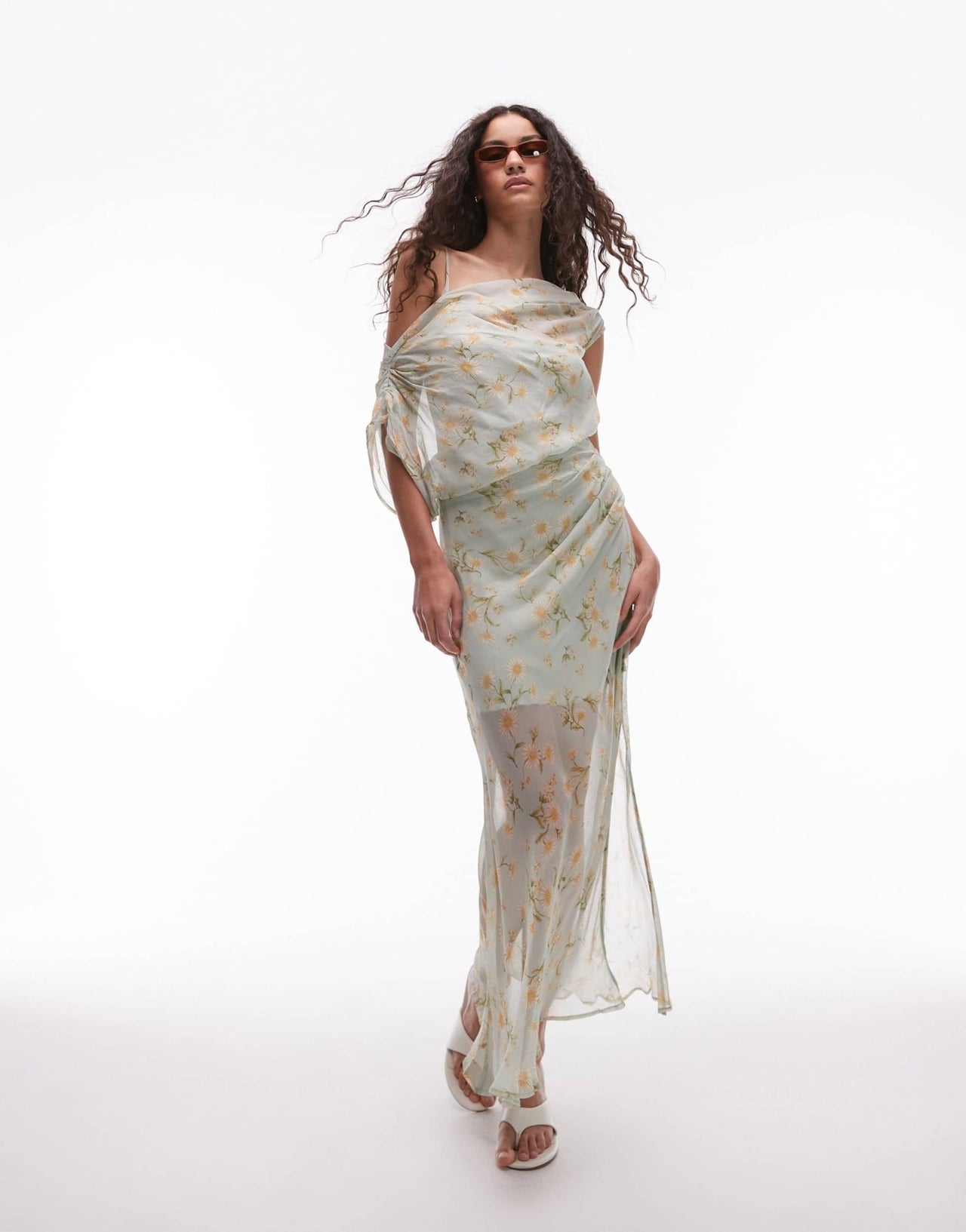 Mango one should drape floral midi dress in pale blue - ASOS Sample Sale