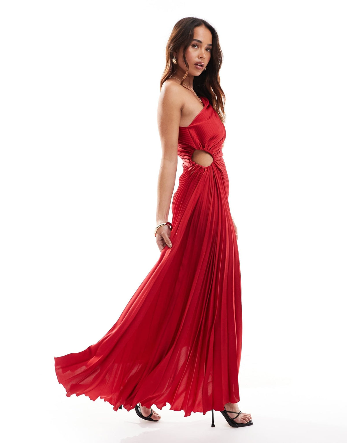 Mango one shoulder cut out midi dress in red - ASOS Sample Sale