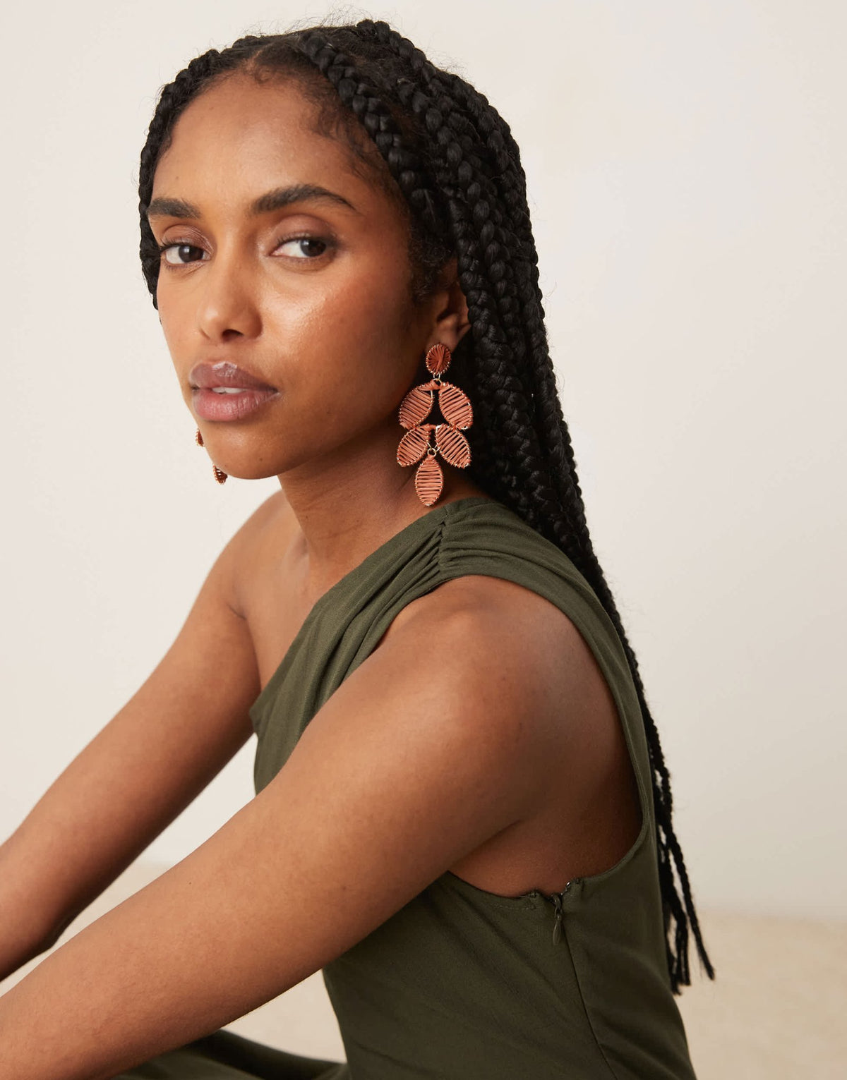 Mango one shoulder drop waist maxi dress with soft bubble hem in khaki - ASOS Sample Sale