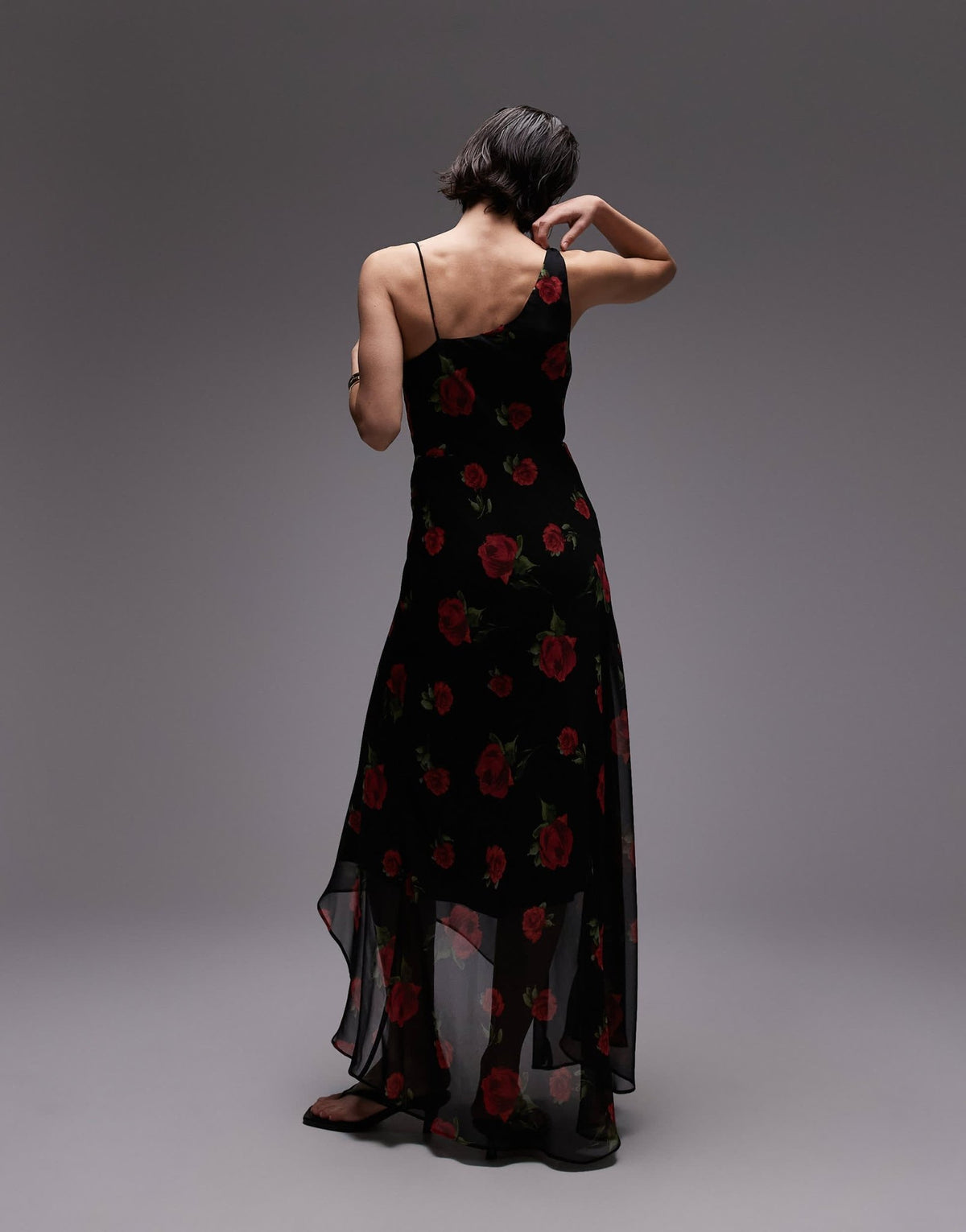 Mango one shoulder maxi dress in black floral print - ASOS Sample Sale