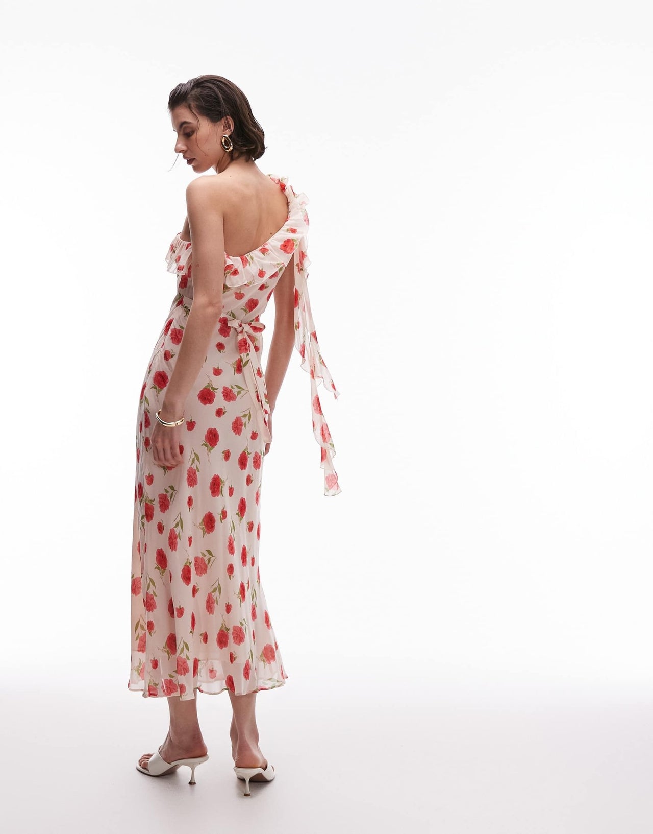 Mango one shoulder rose floral dress in light pink - ASOS Sample Sale