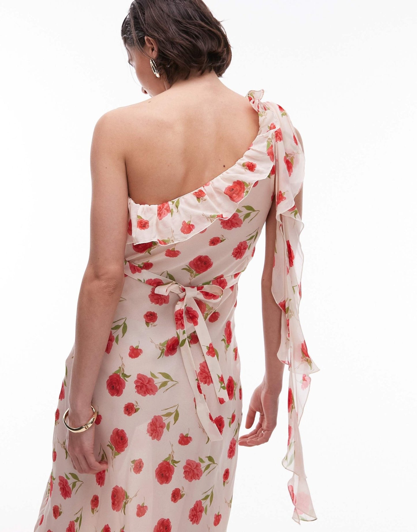 Mango one shoulder rose floral dress in light pink - ASOS Sample Sale