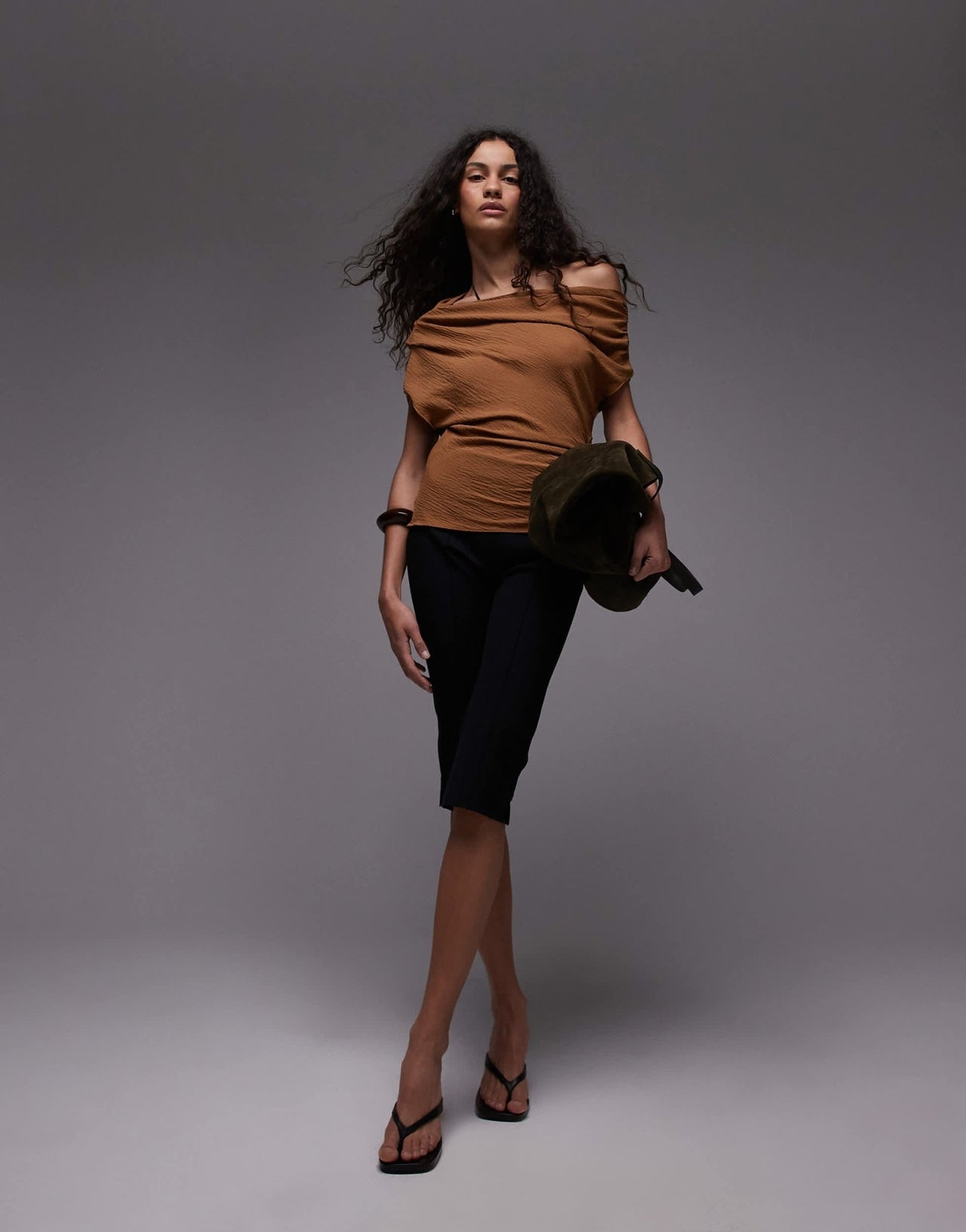 Mango one shoulder ruched top in rust - ASOS Sample Sale