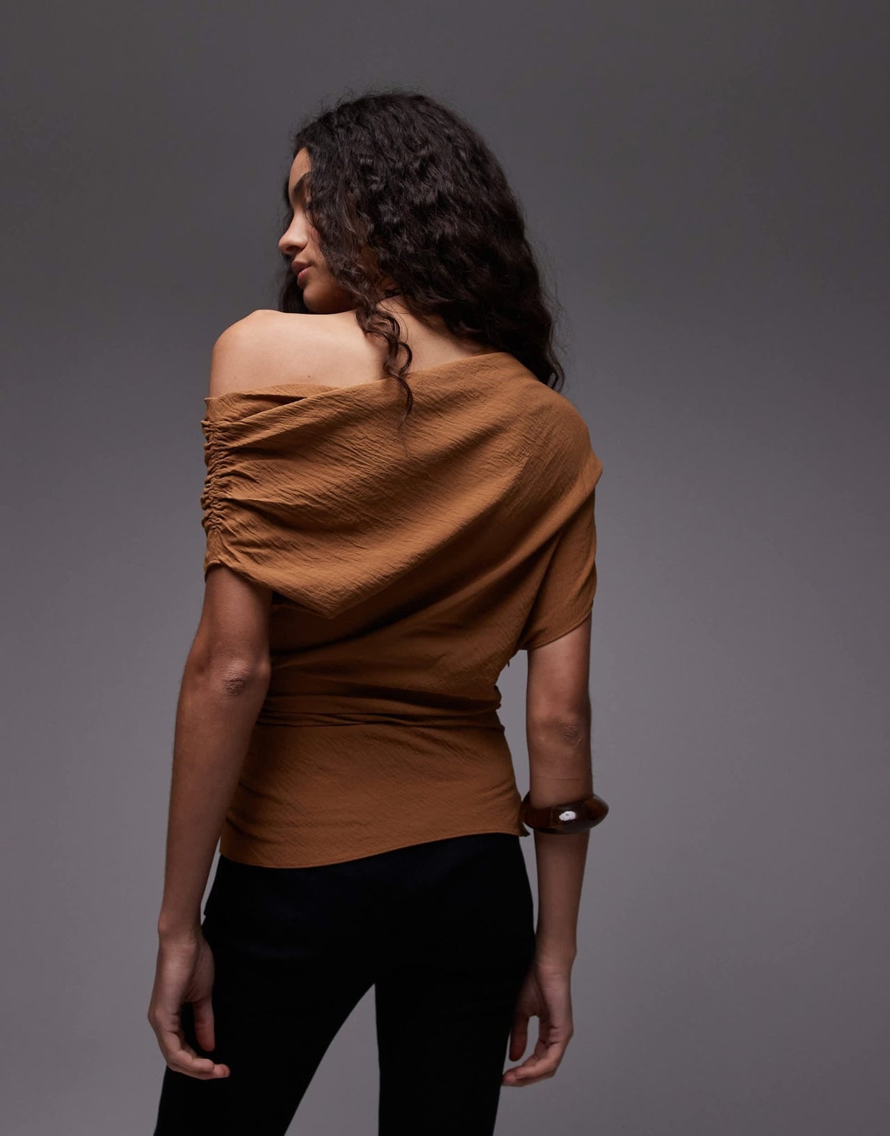 Mango one shoulder ruched top in rust - ASOS Sample Sale