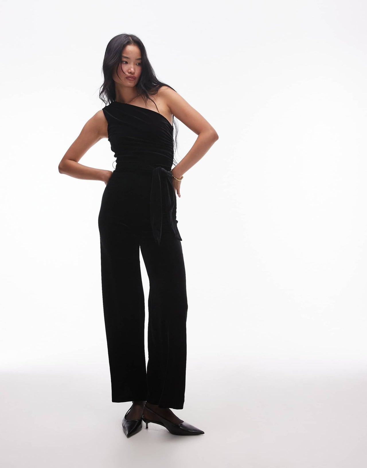 Mango one shoulder straight leg jumpsuit in black - ASOS Sample Sale