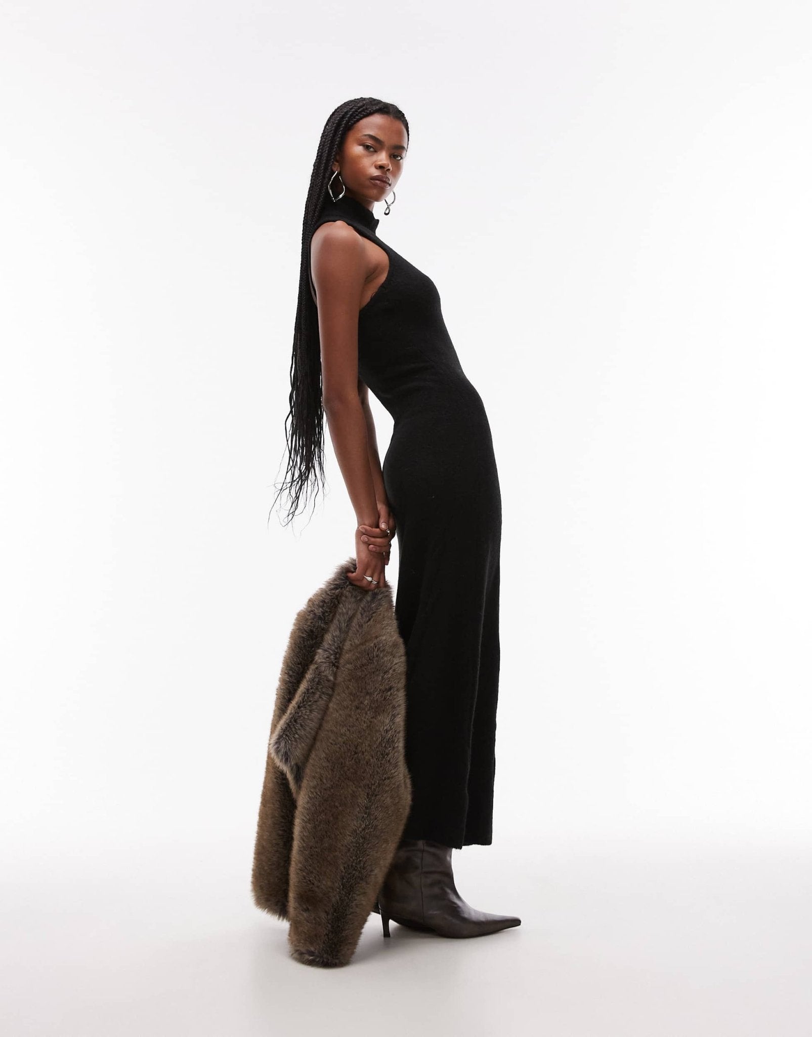 Mango open back high neck knitted maxi dress in black - ASOS Sample Sale