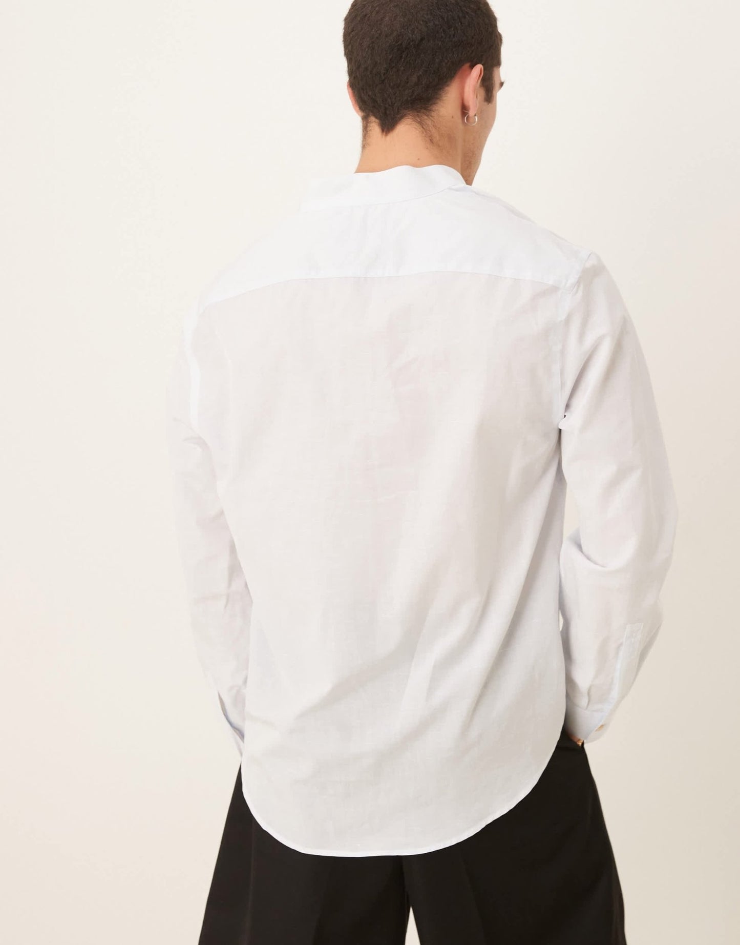 Mango open collar linen mix relaxed shirt in light blue - ASOS Sample Sale