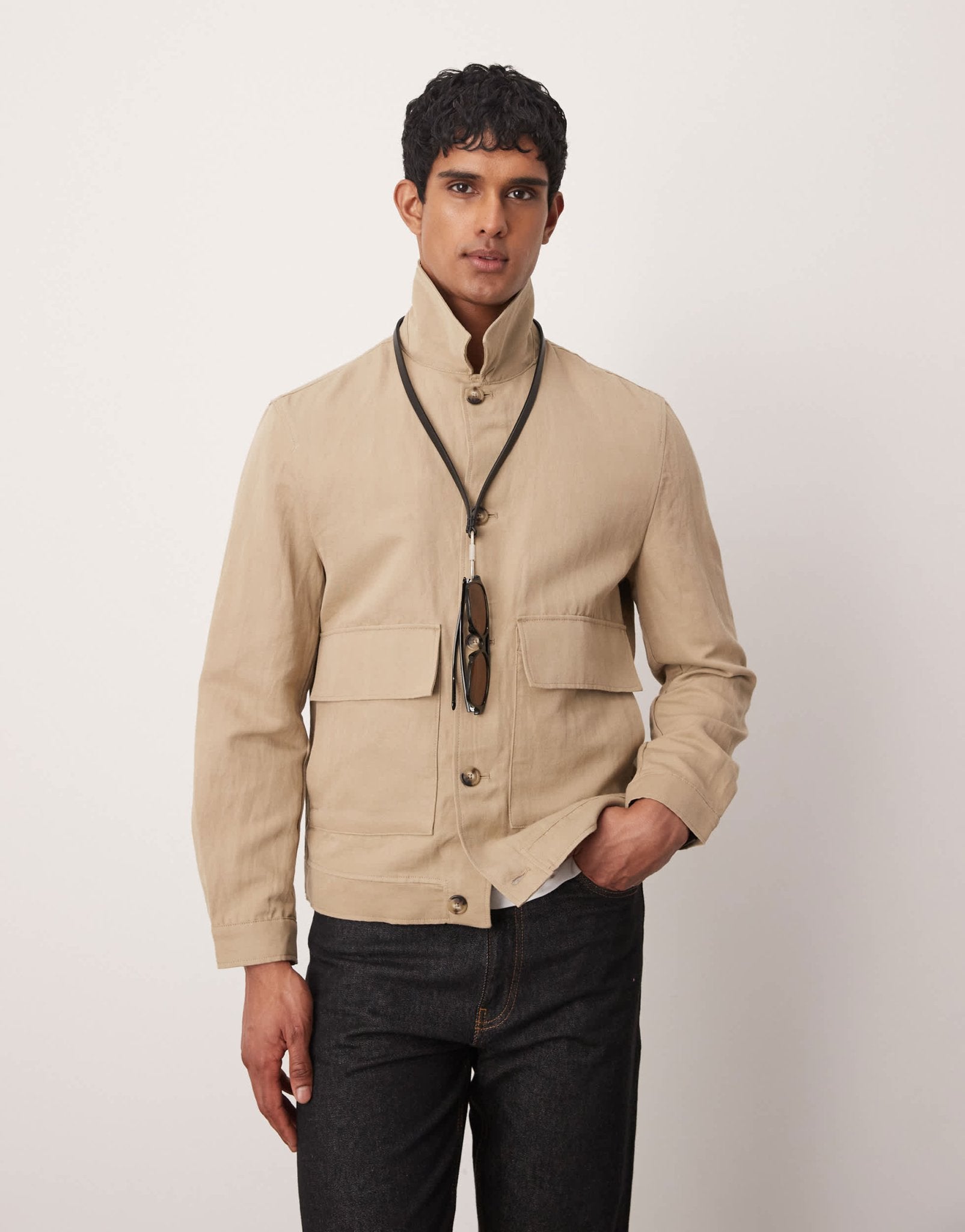 Mango overshirt in tan - ASOS Sample Sale