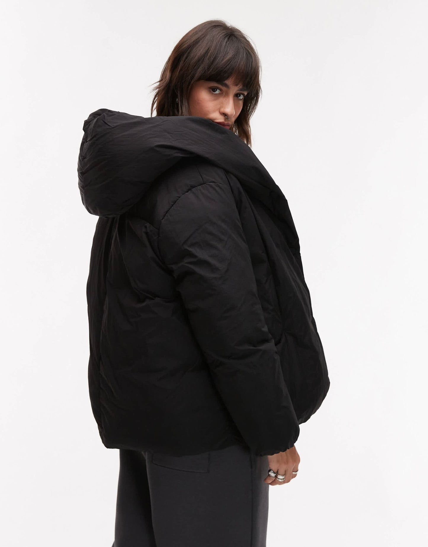 Mango oversized relaxed collar puffer coat in black - ASOS Sample Sale