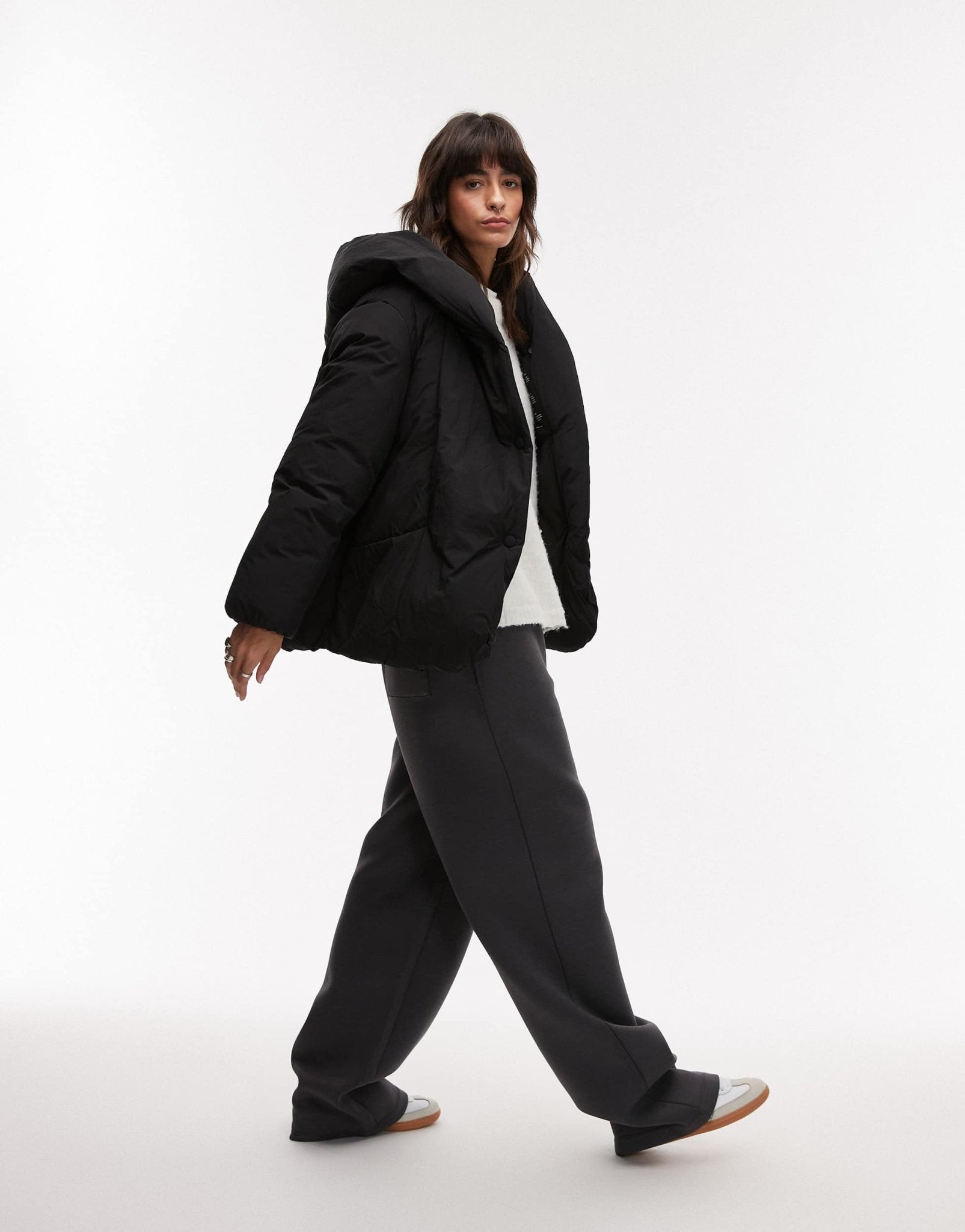 Mango oversized relaxed collar puffer coat in black - ASOS Sample Sale
