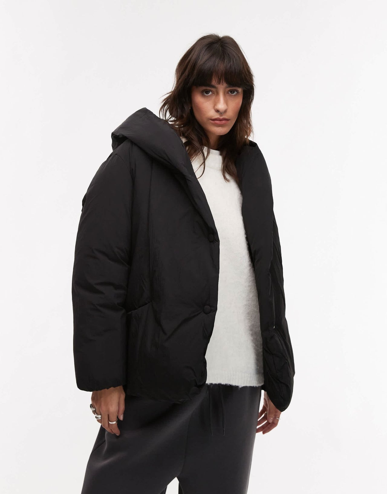 Mango oversized relaxed collar puffer coat in black - ASOS Sample Sale