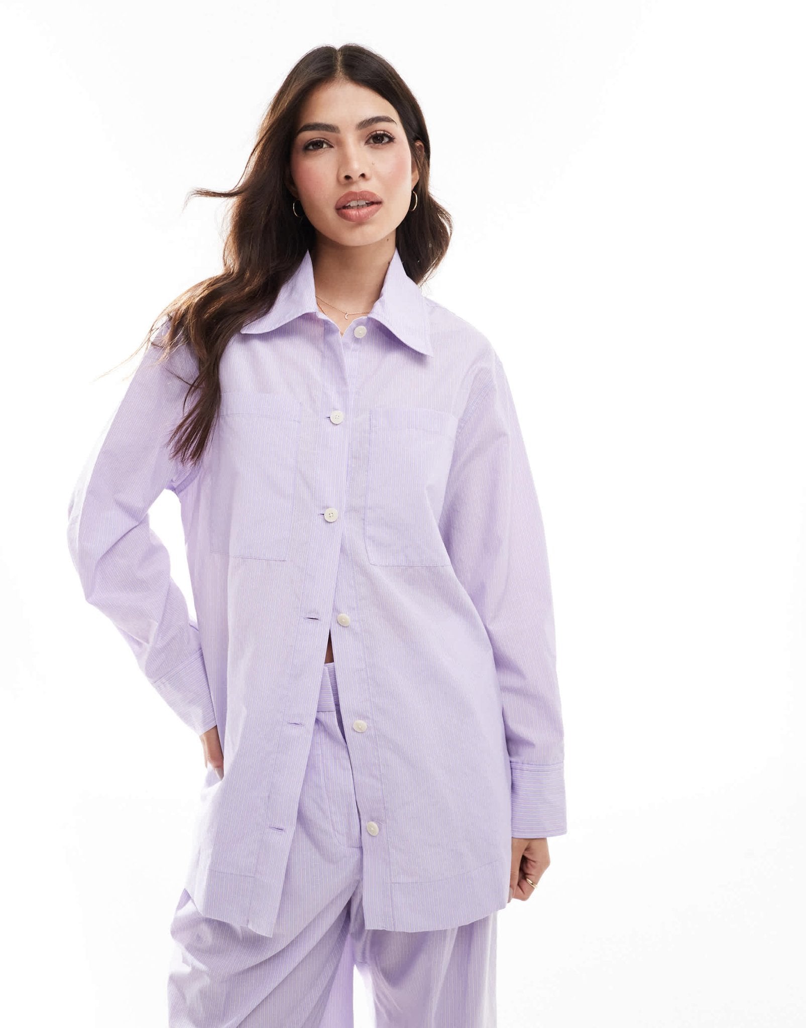 Mango oversized stripe co - ord shirt in lilac - ASOS Sample Sale