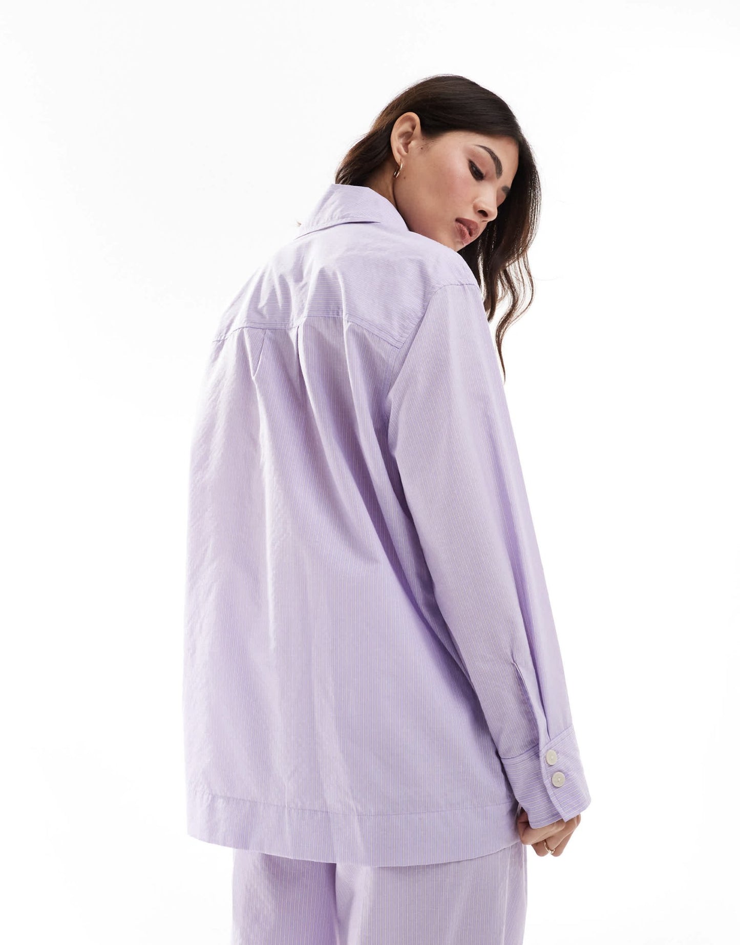 Mango oversized stripe co - ord shirt in lilac - ASOS Sample Sale