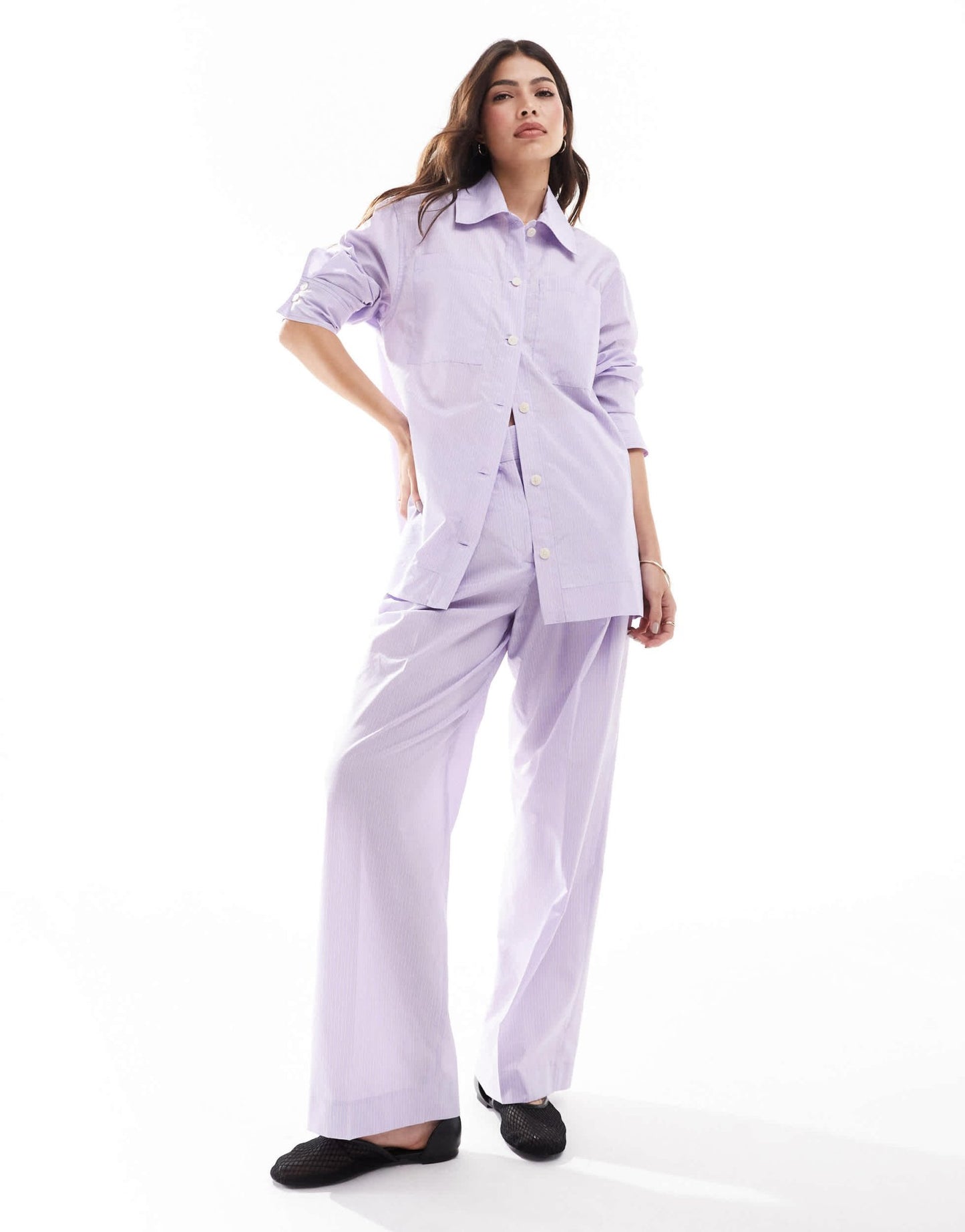 Mango oversized stripe co - ord shirt in lilac - ASOS Sample Sale