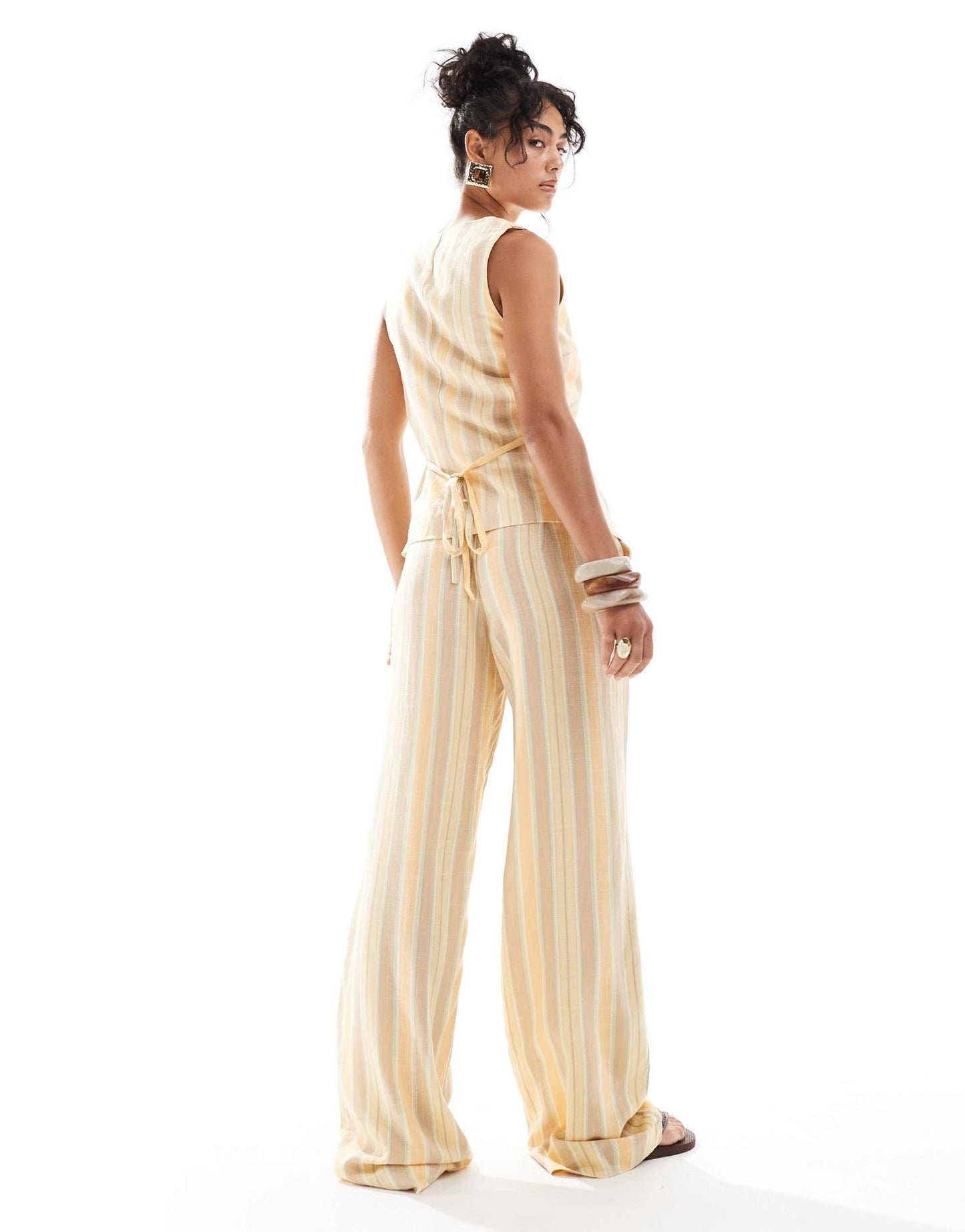 Mango pastel stripe straight leg trousers co - ord in yellow - ASOS Sample Sale