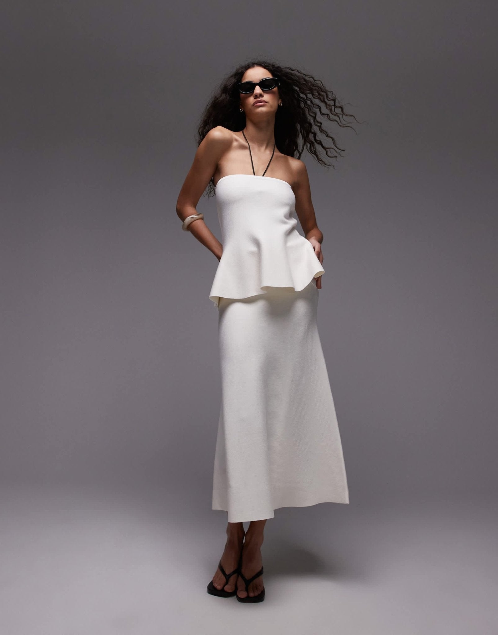 Mango peplum knitted bandeau top co - ord in white - ASOS Sample Sale