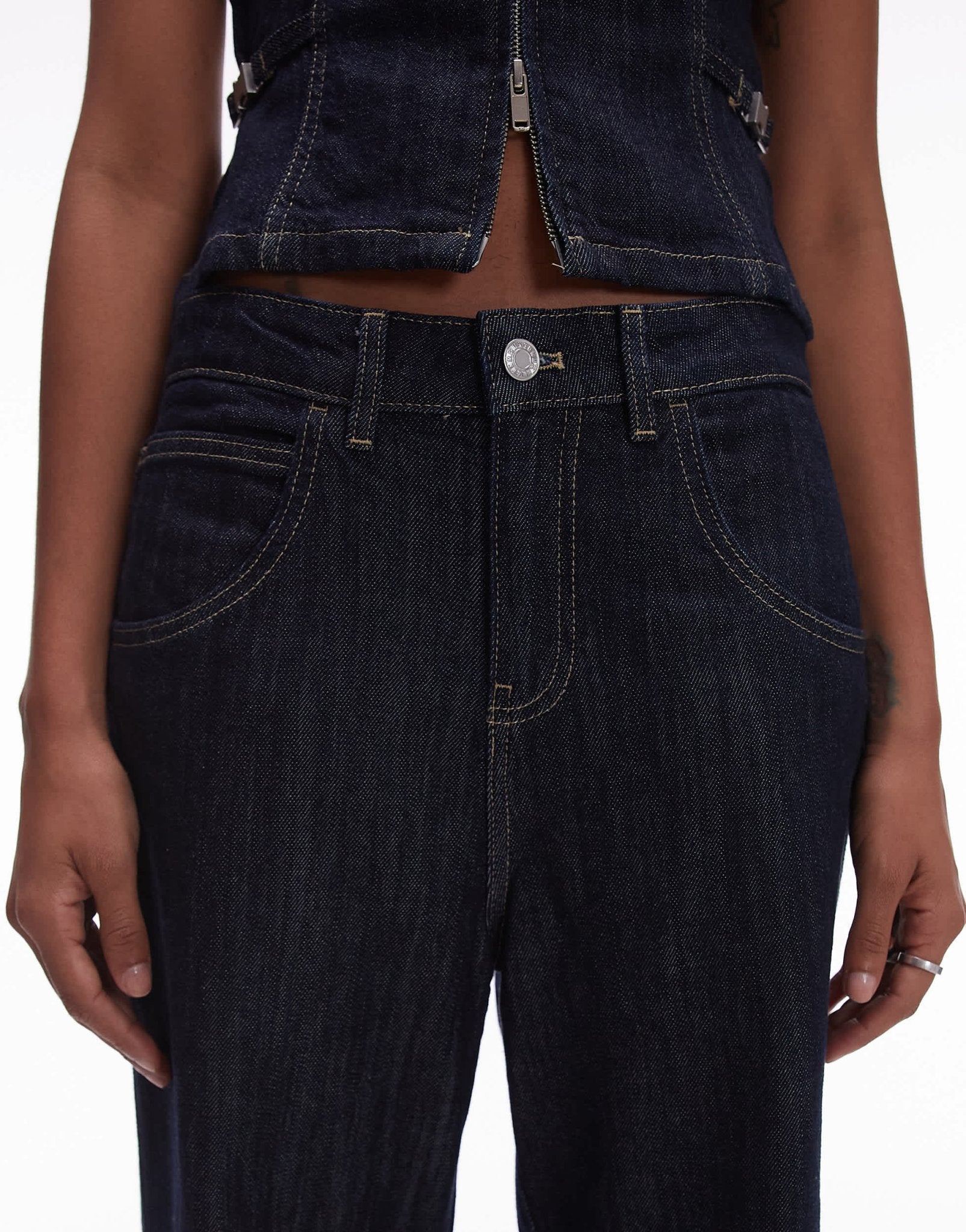 Mango Pina slouchy straight leg jean co - ord in dark blue - ASOS Sample Sale
