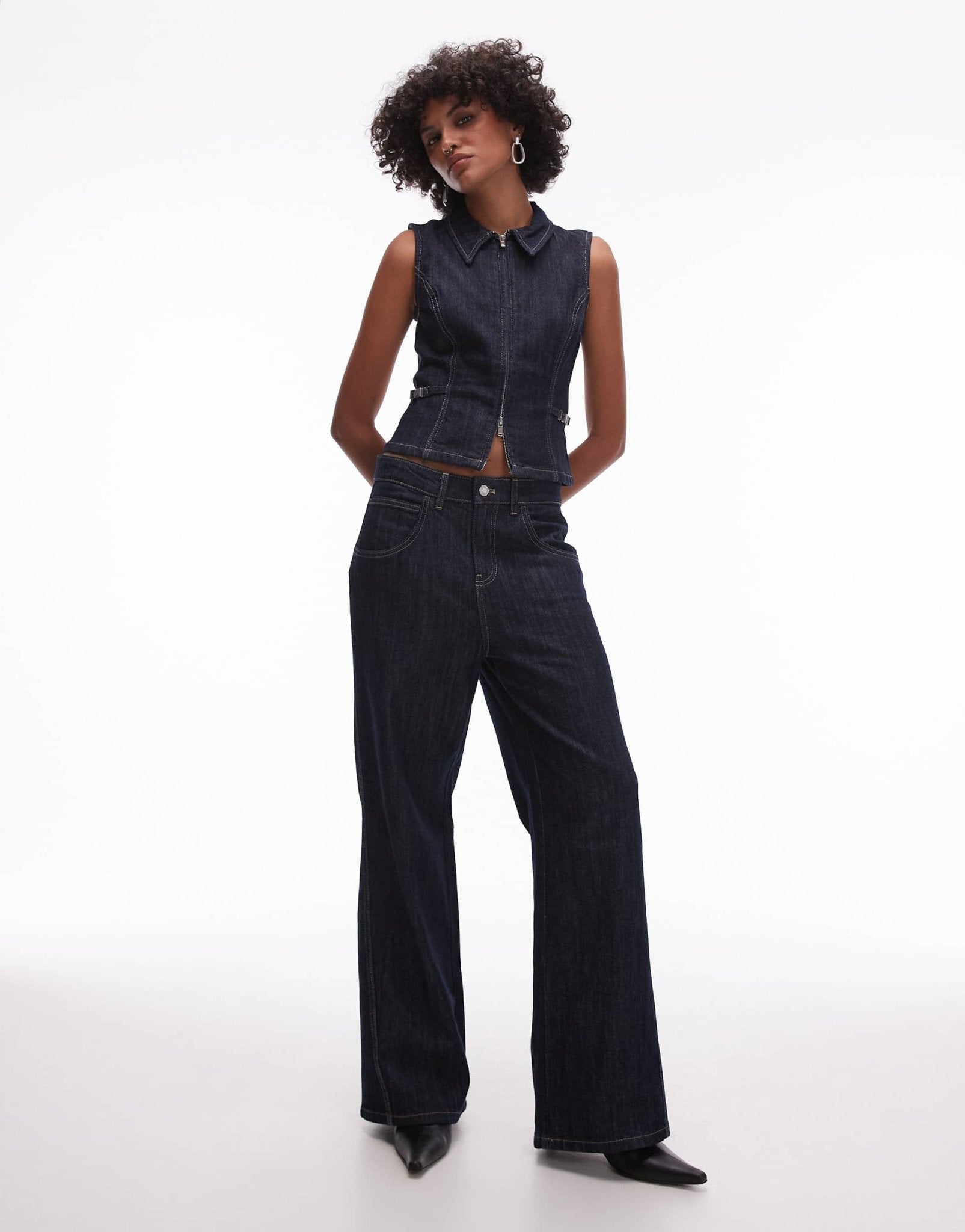 Mango Pina slouchy straight leg jean co - ord in dark blue - ASOS Sample Sale