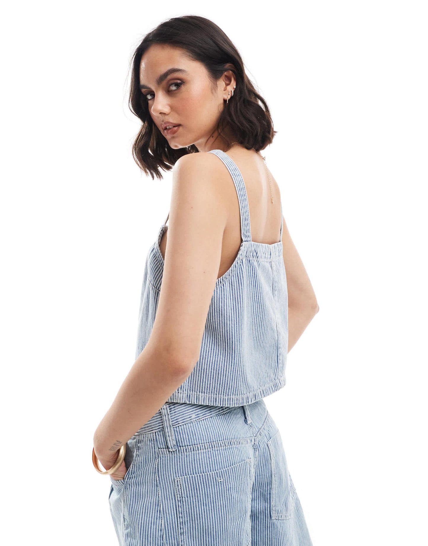 Mango pinstripe denim co - ord cami top in light blue - ASOS Sample Sale