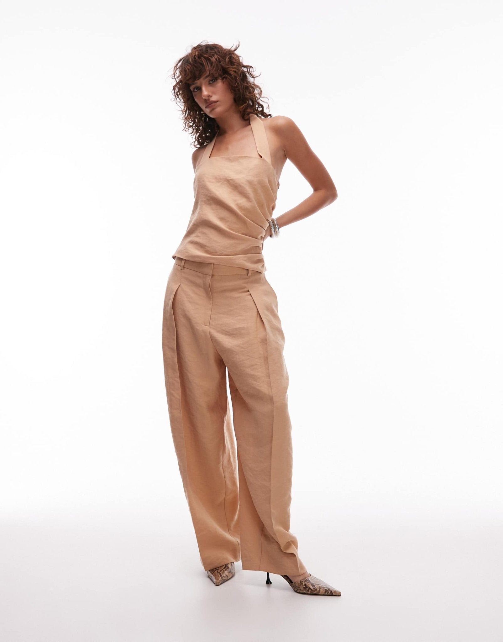 Mango pleat front balloon tailored trouser co-ord in beige - ASOS Sample Sale