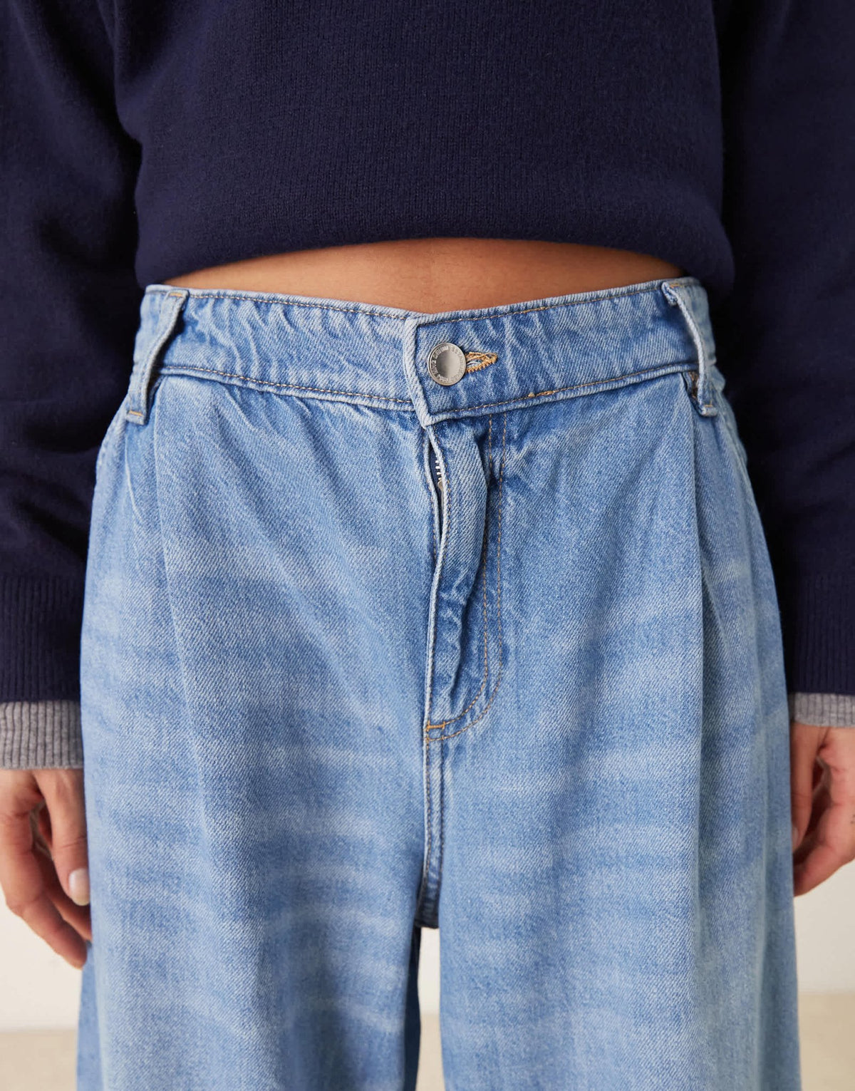 Mango pleat front fluid straight leg jean in light blue - ASOS Sample Sale