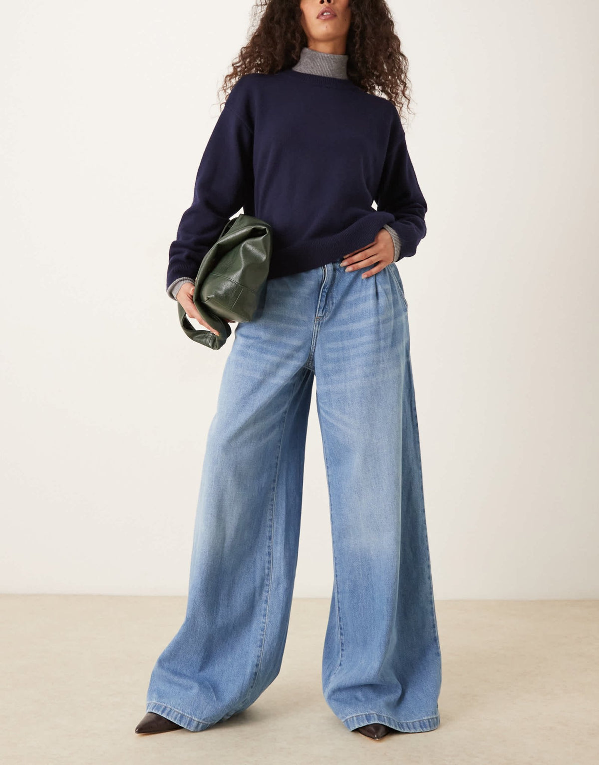Mango pleat front fluid straight leg jean in light blue - ASOS Sample Sale