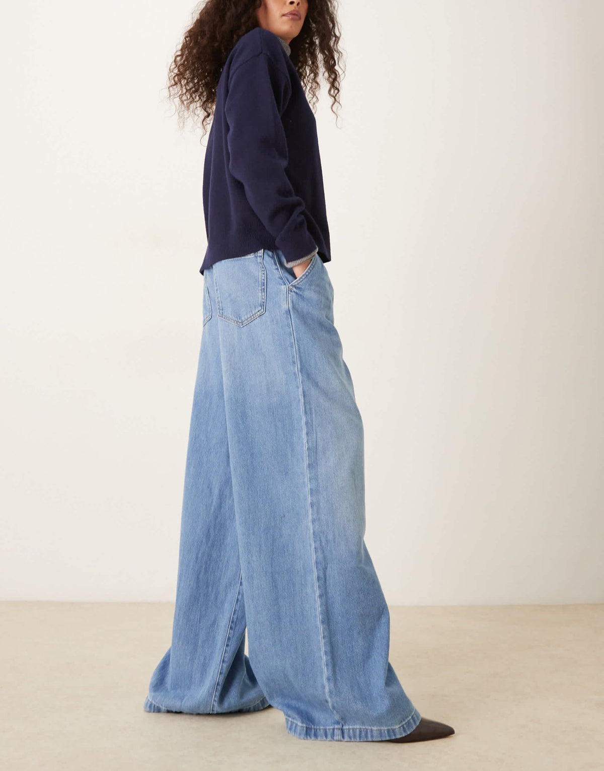 Mango pleat front fluid straight leg jean in light blue - ASOS Sample Sale