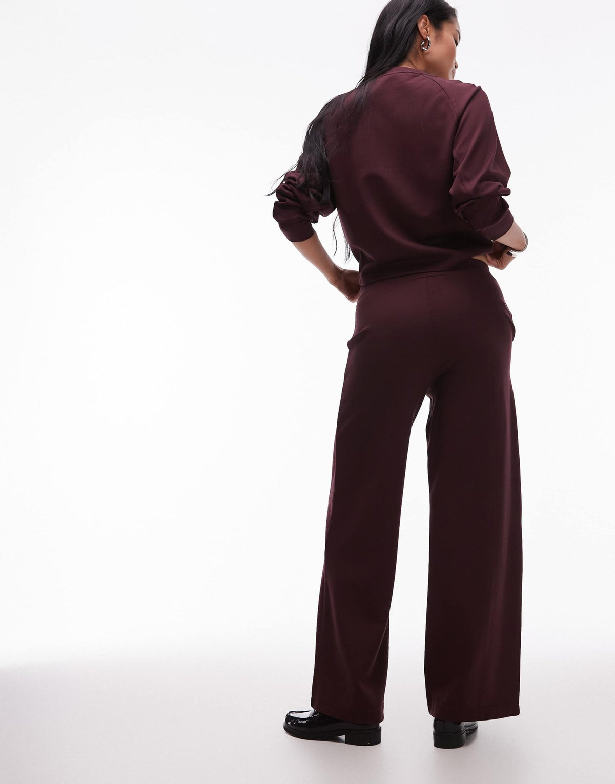 Mango pleat front straight leg jogger co-ord in burgundy - ASOS Sample Sale