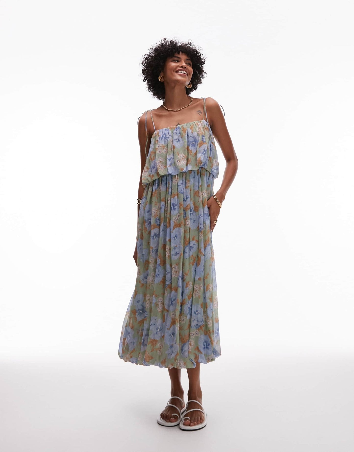Mango pleated blown out volume skirt dress in pale blue - ASOS Sample Sale
