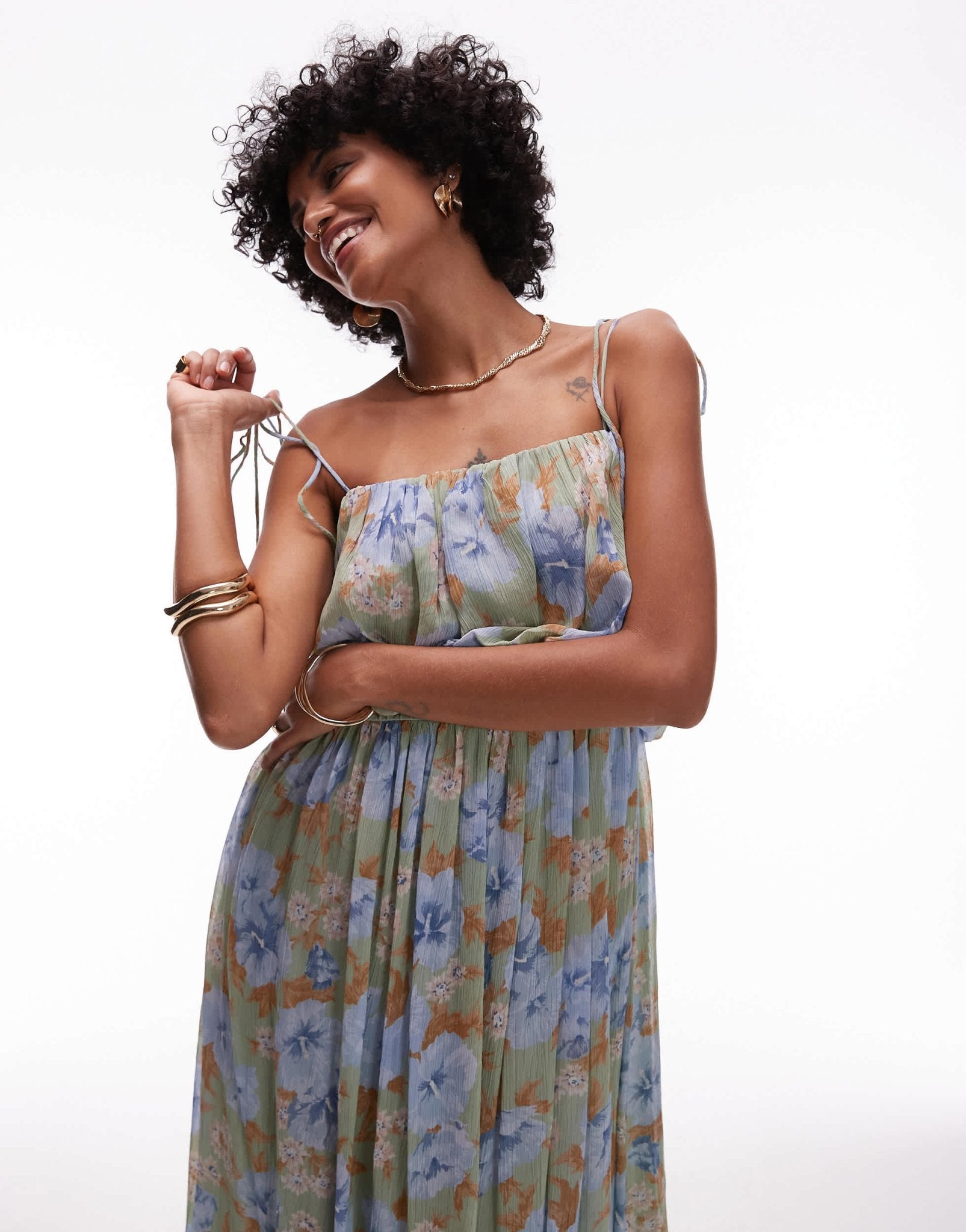 Mango pleated blown out volume skirt dress in pale blue - ASOS Sample Sale