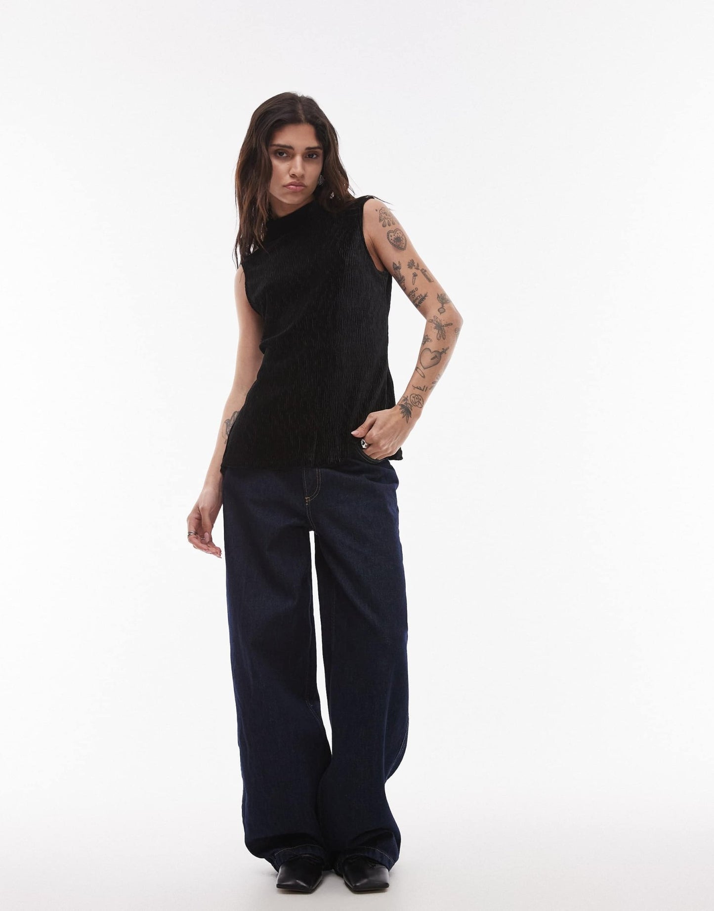 Mango plisse high neck sleeveless top in black - ASOS Sample Sale