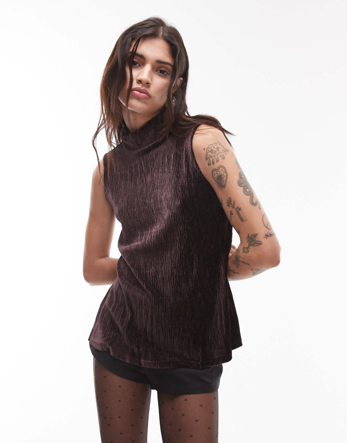 Mango plisse high neck sleeveless top in purple - ASOS Sample Sale