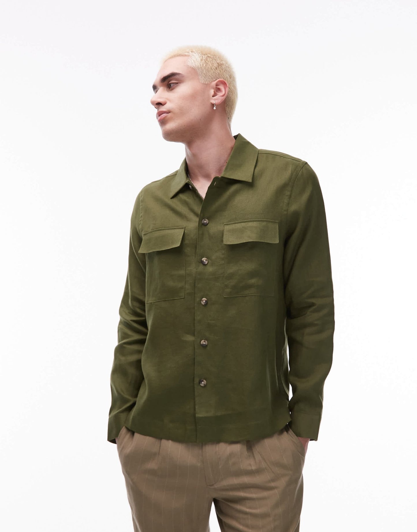 Mango premium linen shacket in pale green - ASOS Sample Sale