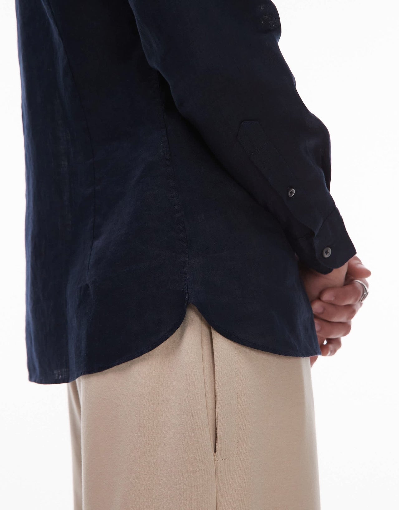 Mango premium linen shirt in navy - ASOS Sample Sale