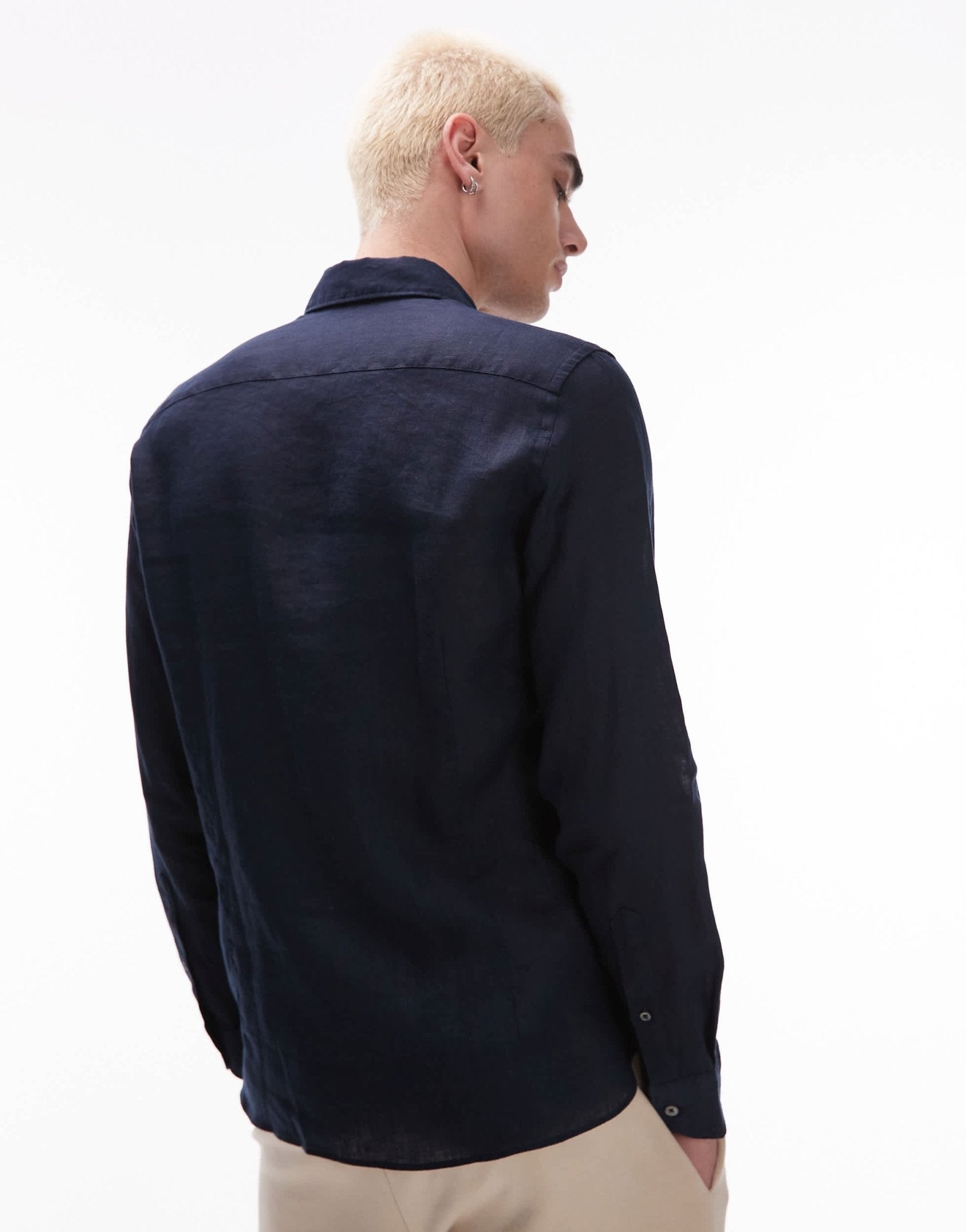 Mango premium linen shirt in navy - ASOS Sample Sale