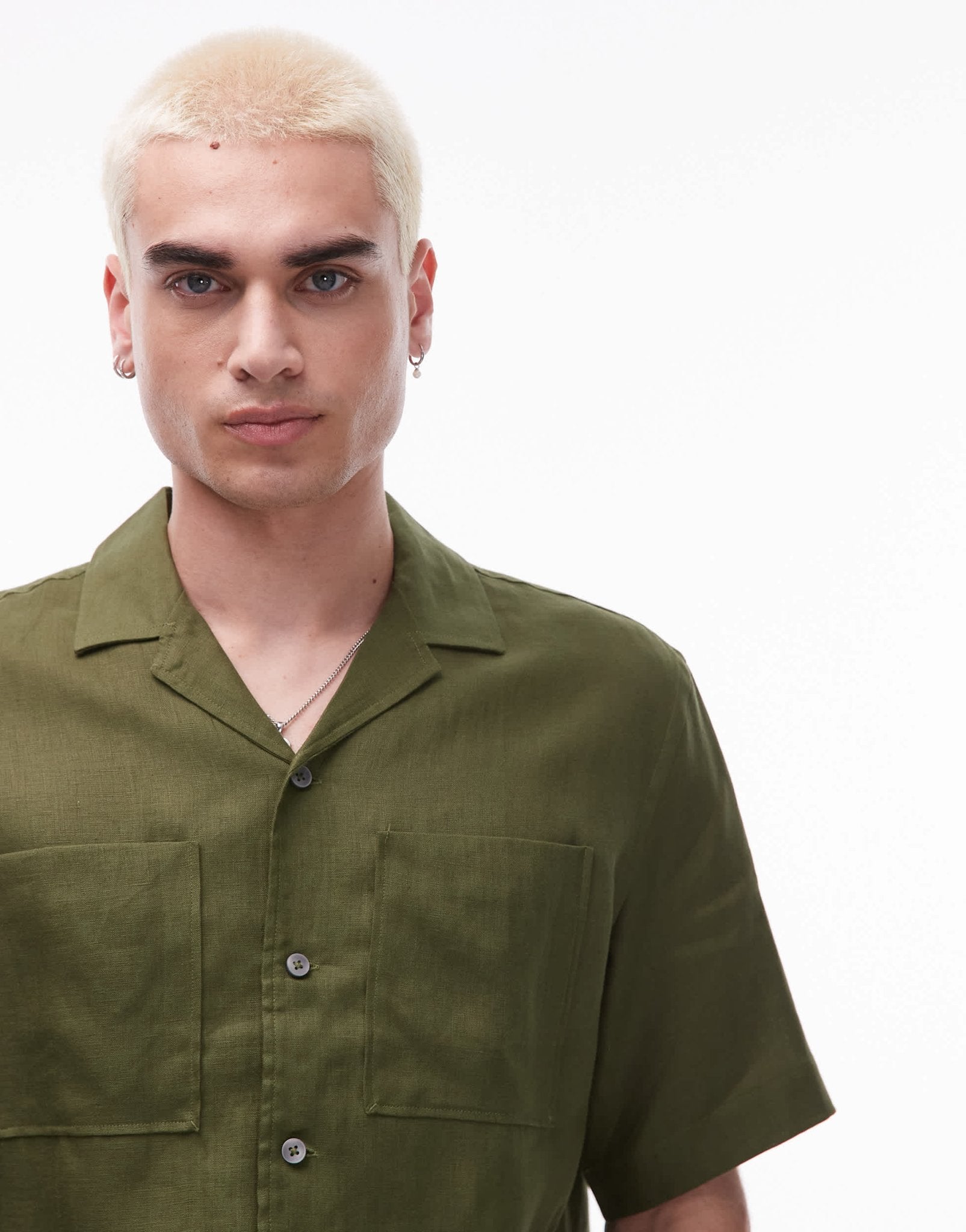 Mango premium linen short sleeve shirt in green - ASOS Sample Sale