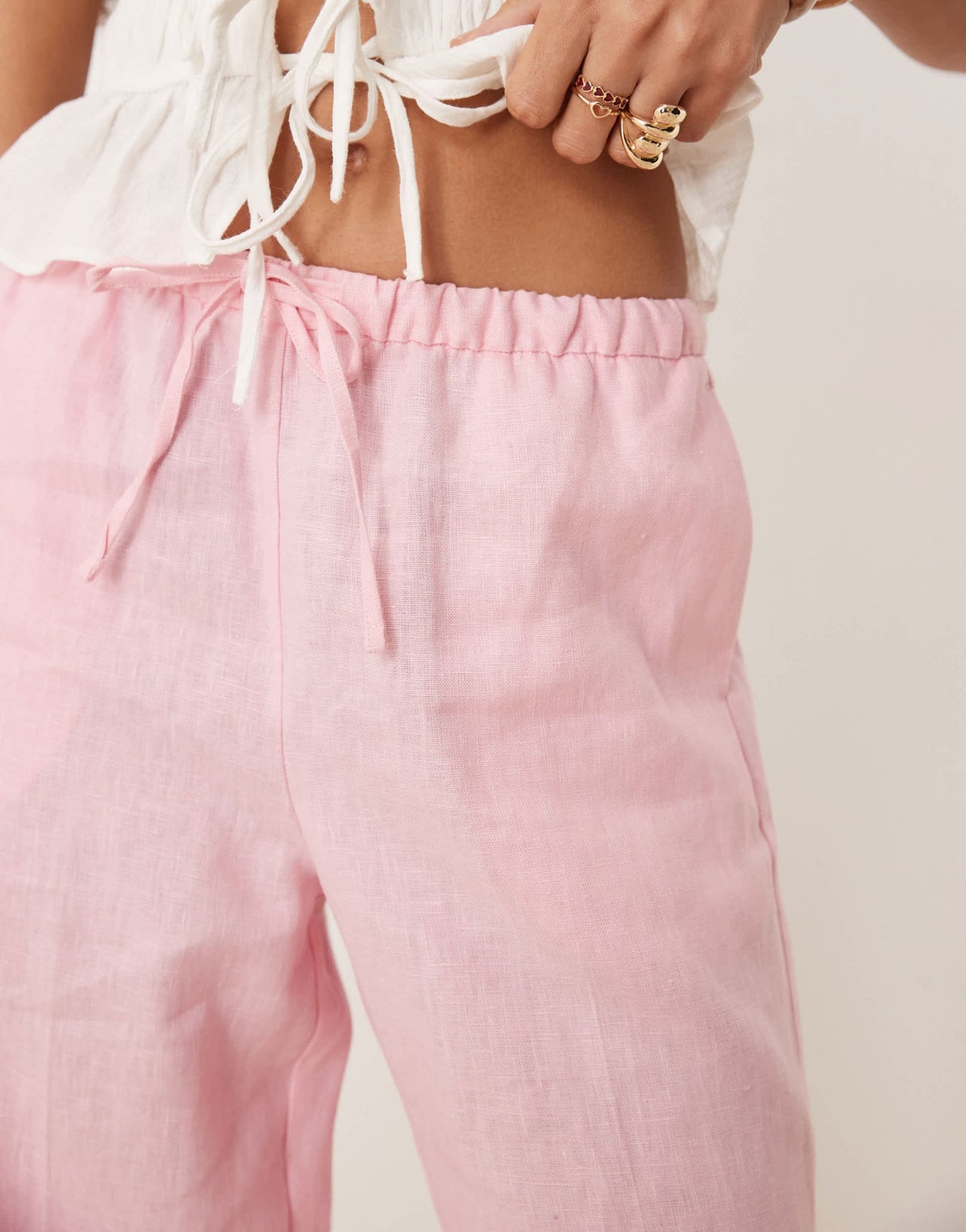 Mango pull on soft touch linen trouser in pink - ASOS Sample Sale