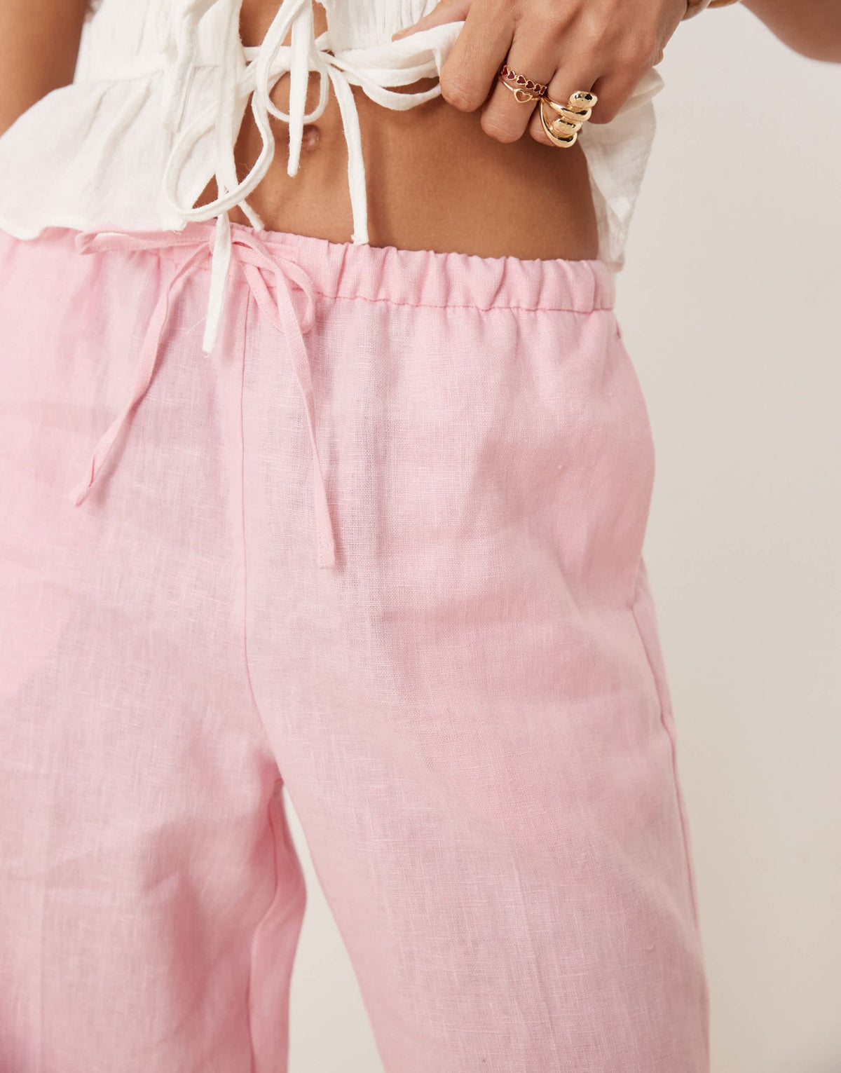Mango pull on soft touch linen trouser in pink - ASOS Sample Sale