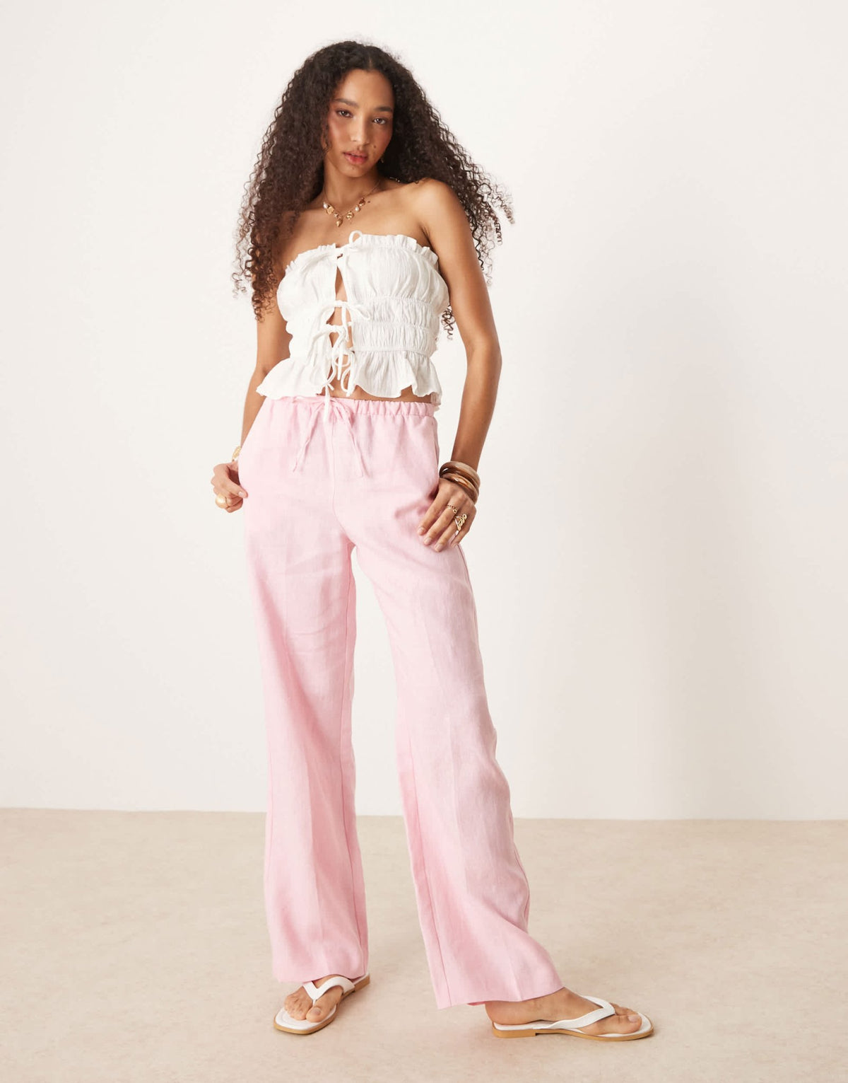 Mango pull on soft touch linen trouser in pink - ASOS Sample Sale